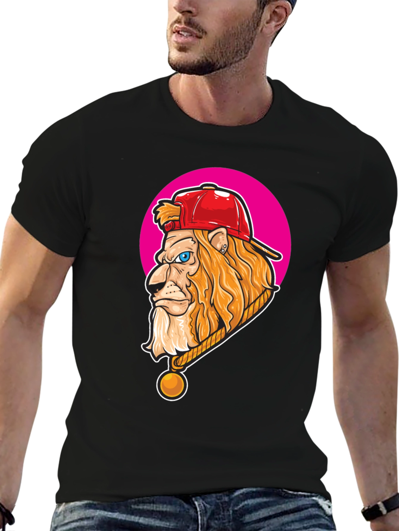 Lion Head Graphic Print Crew Neck T-Shirt