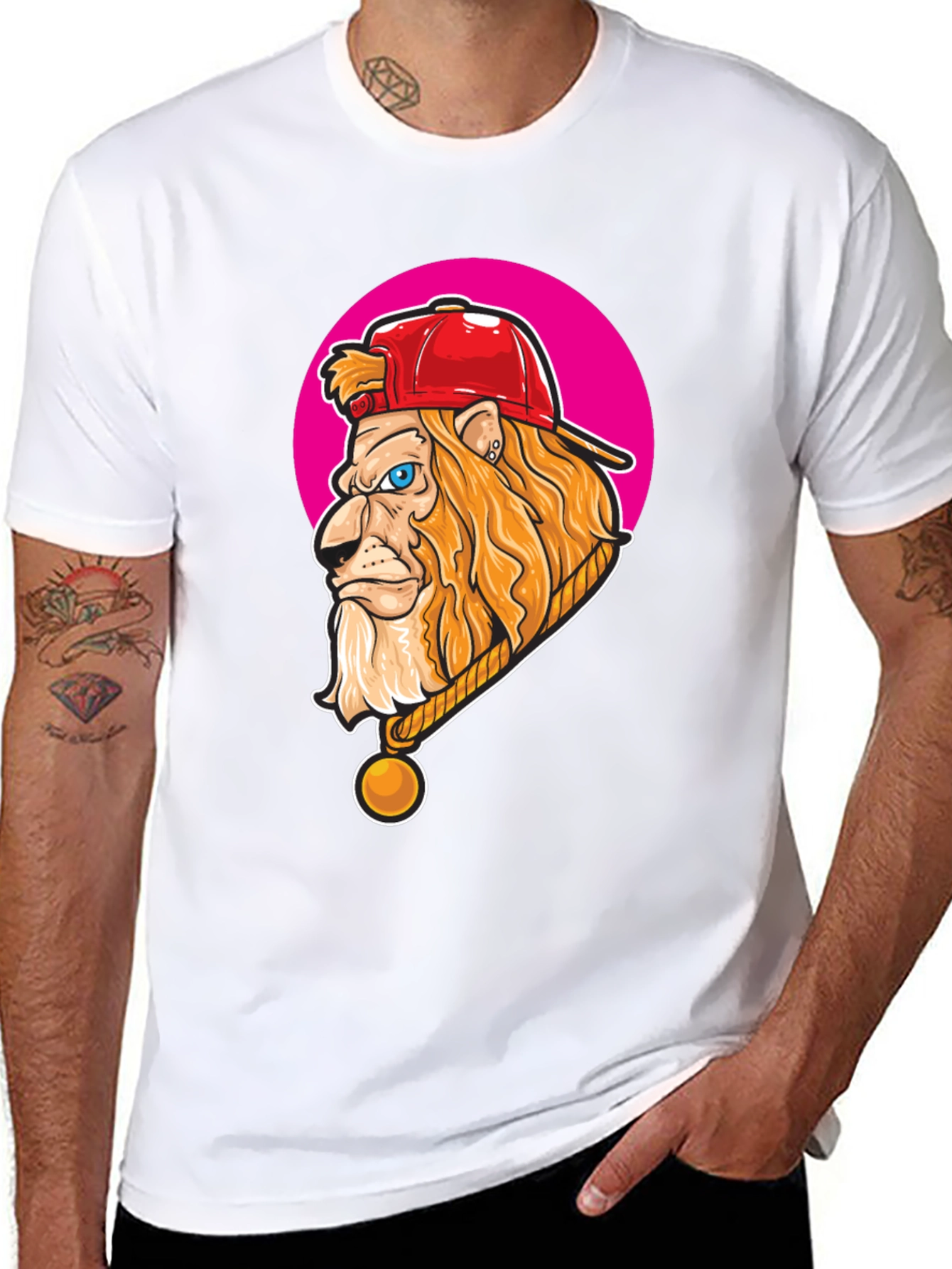 Lion Head Graphic Print Crew Neck T-Shirt