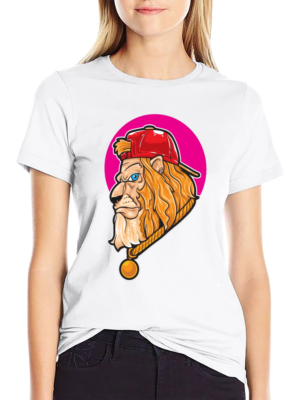 Lion Head Graphic Print Crew Neck T-Shirt