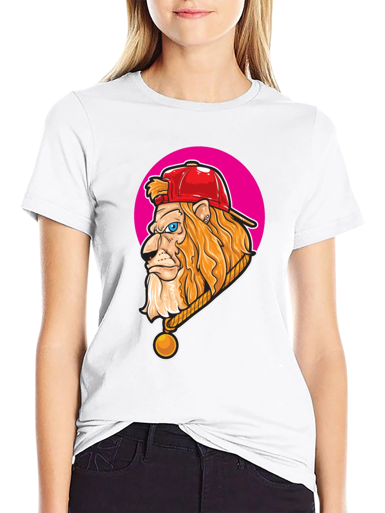 Lion Head Graphic Print Crew Neck T-Shirt