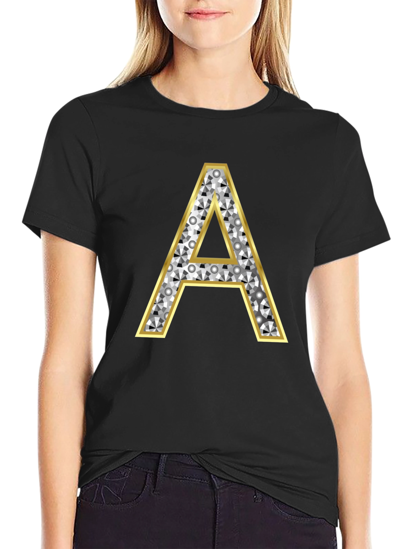 Diamond Letter A Graphic Tee - Stylish Black T-Shirt