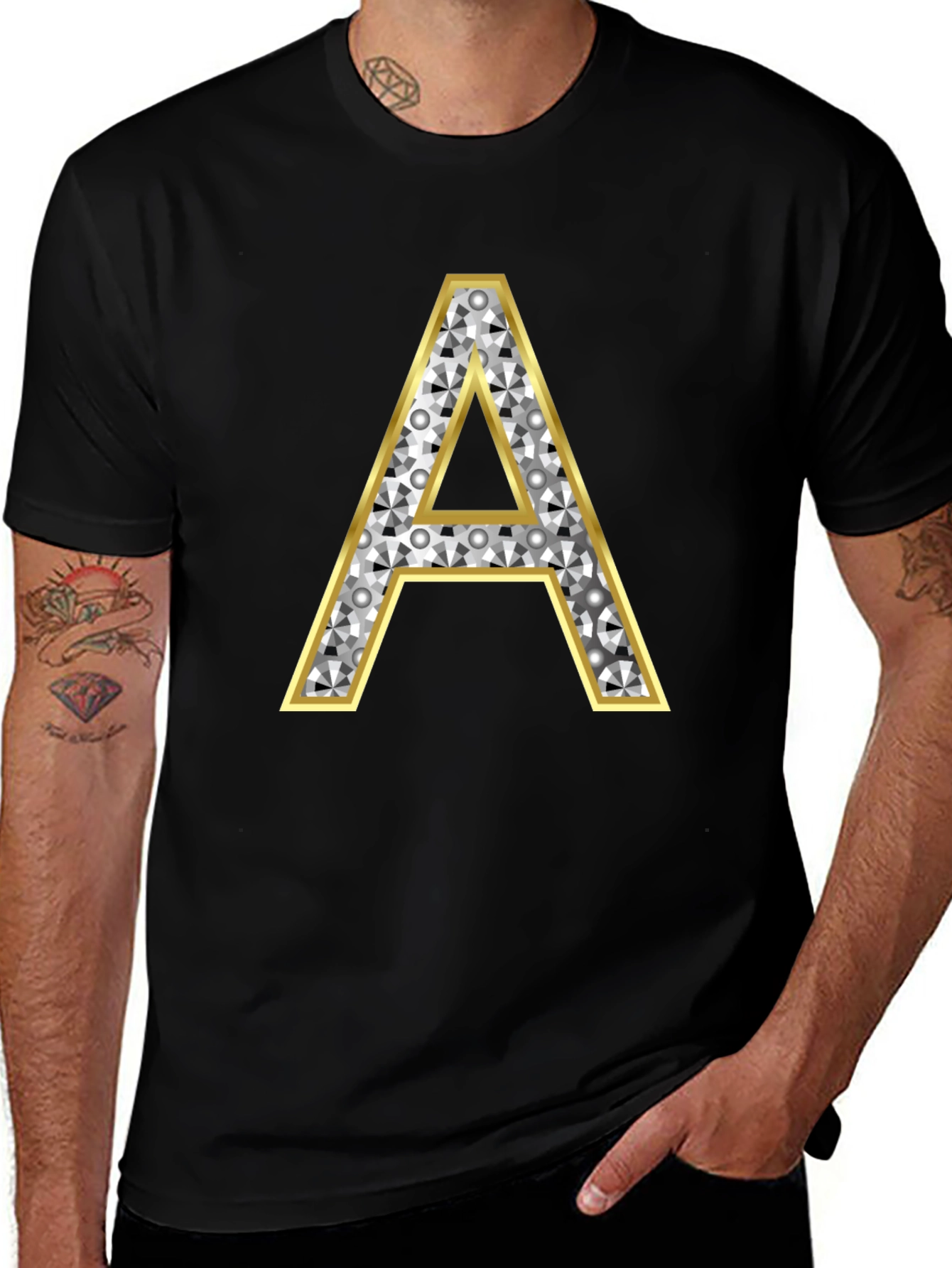 Diamond Letter A Graphic Tee - Stylish Black T-Shirt
