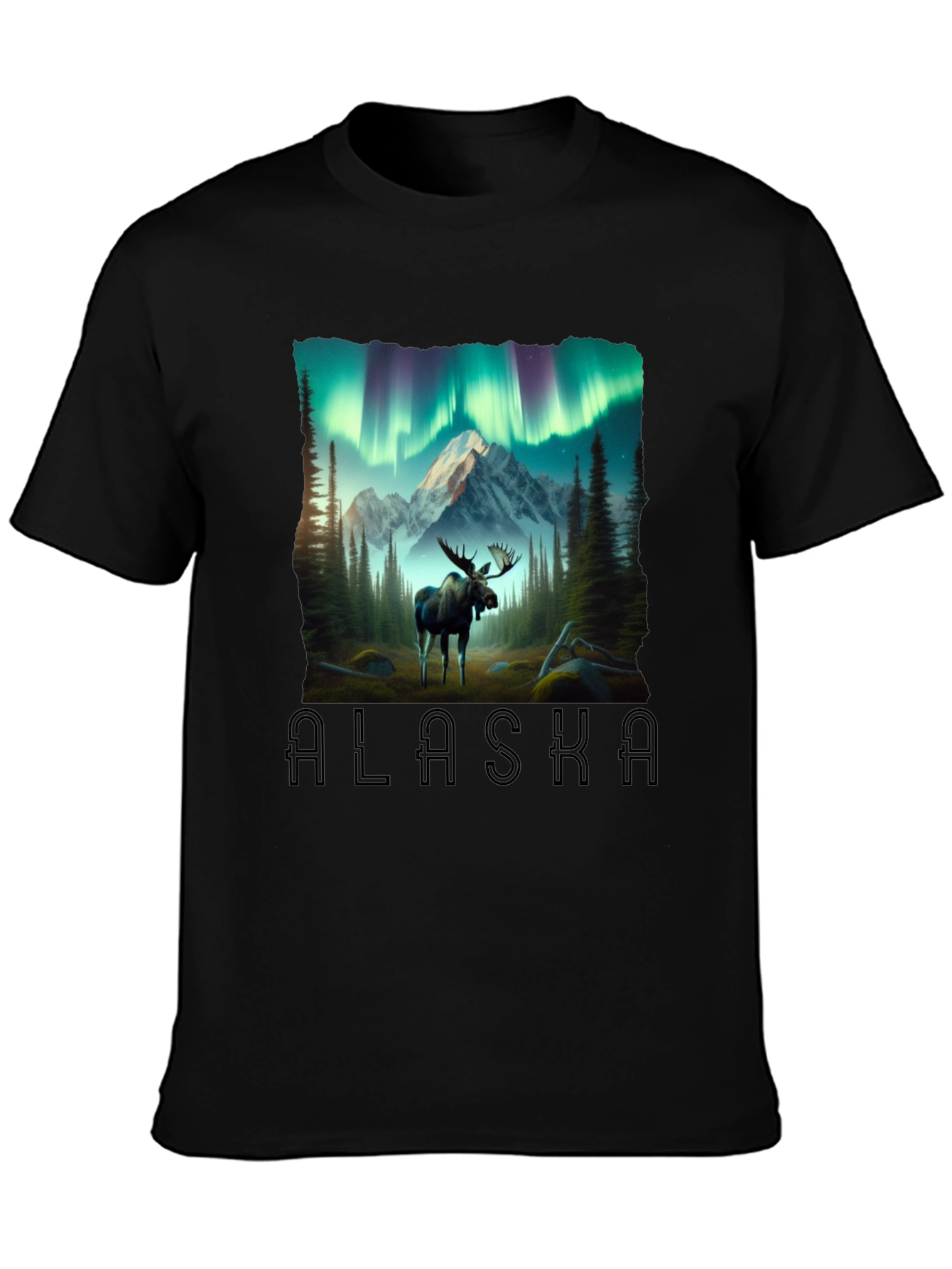 Alaska Moose & Northern Lights Graphic T-Shirt