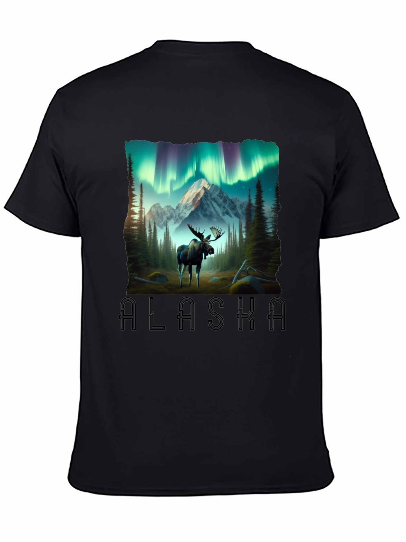 Alaska Moose & Northern Lights Graphic T-Shirt