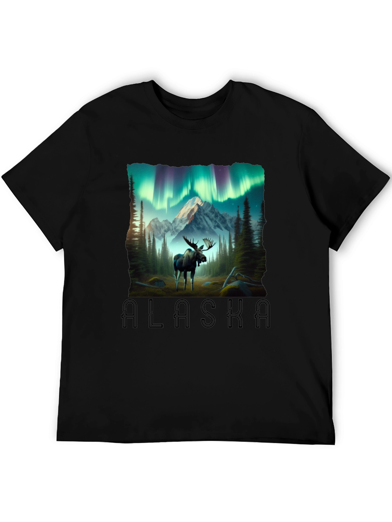 Alaska Moose & Northern Lights Graphic T-Shirt