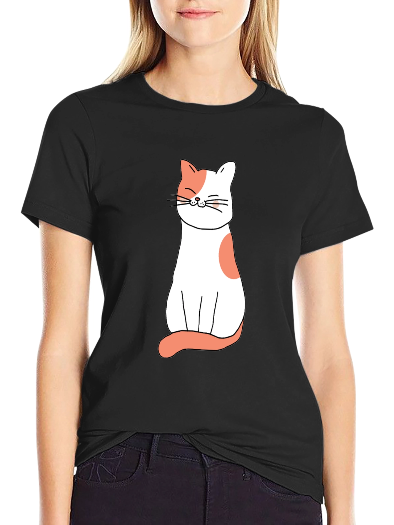 Cute Cat Graphic Tee - Black Unisex T-Shirt