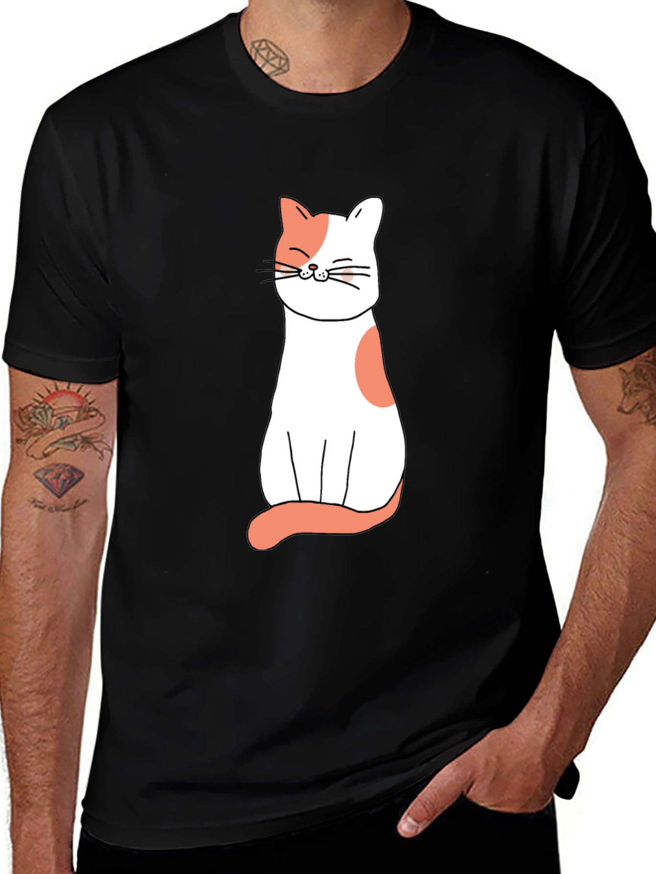 Cute Cat Graphic Tee - Black Unisex T-Shirt