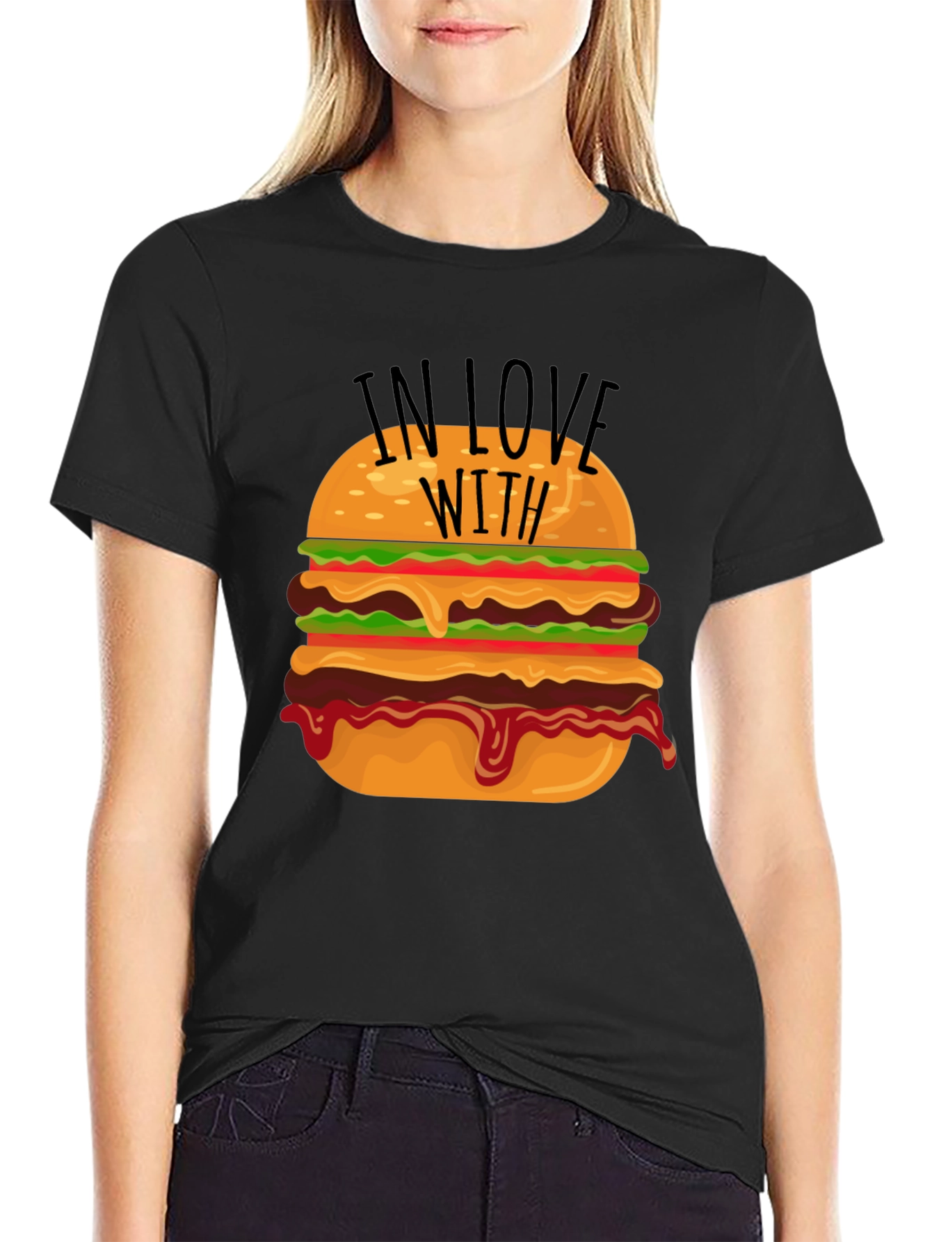 In Love With Burger Graphic T-Shirt - Black