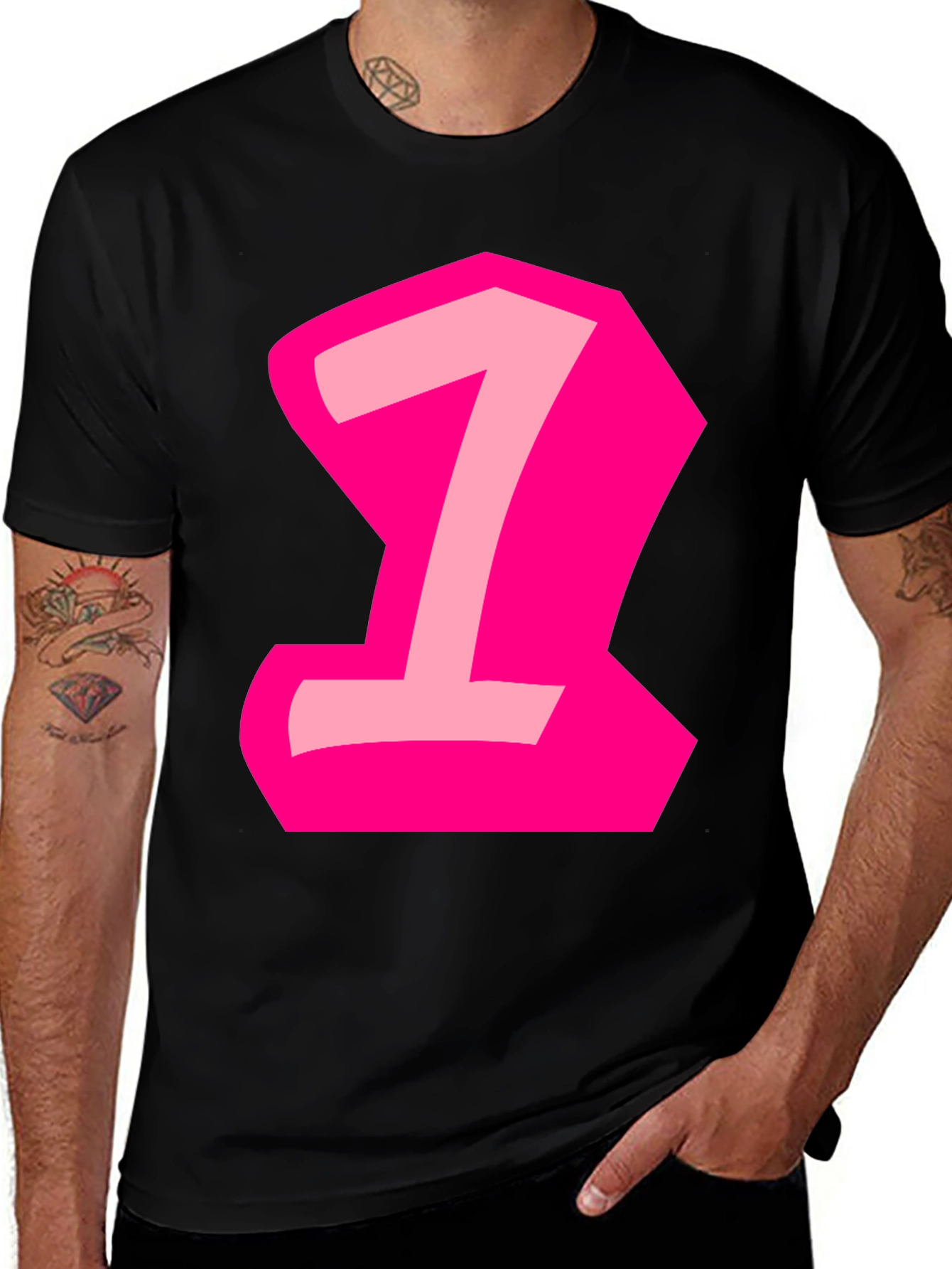 Number One Graphic Tee - Black Cotton Casual Shirt