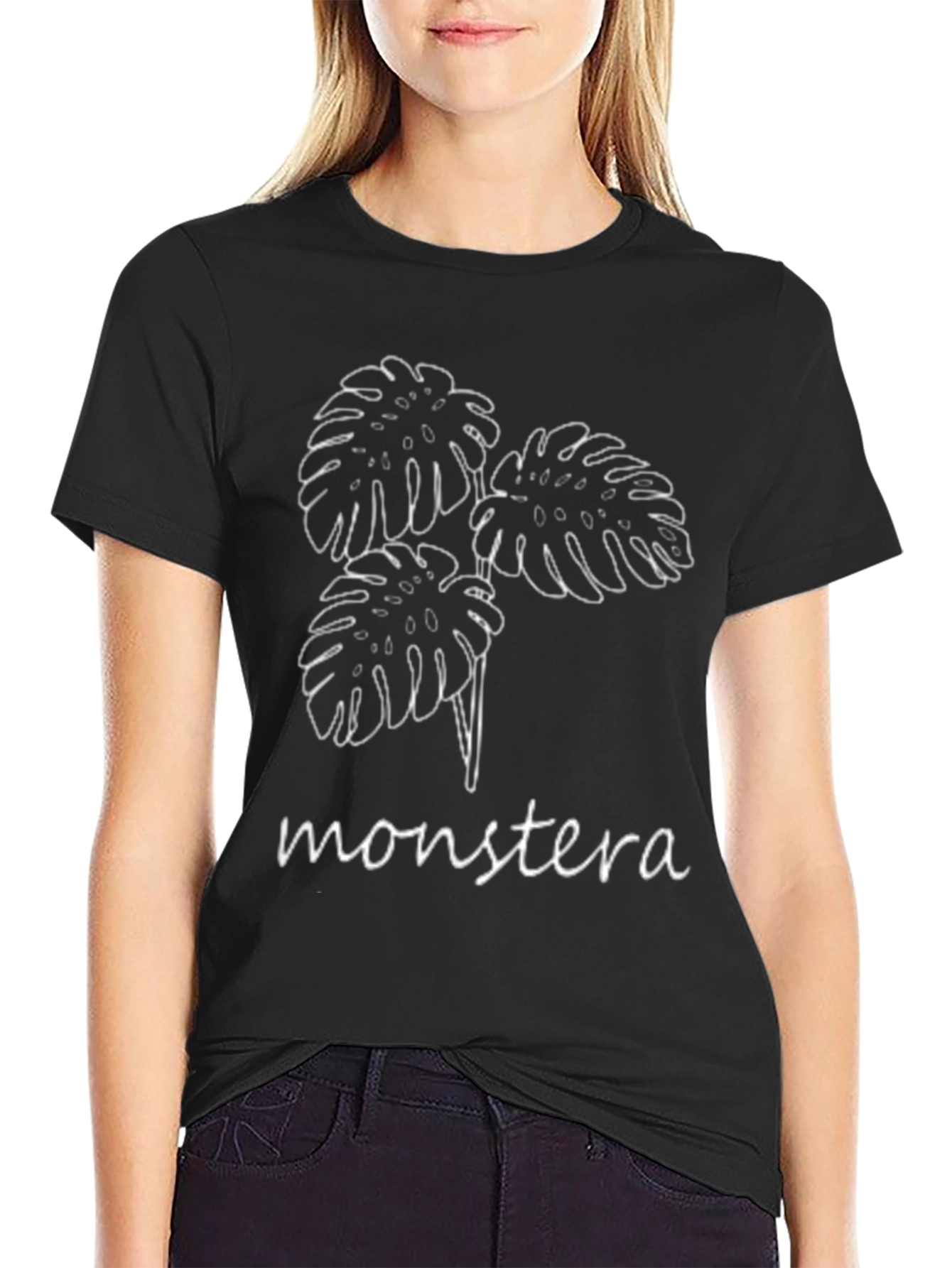 Monstera Leaf Graphic Black T-Shirt