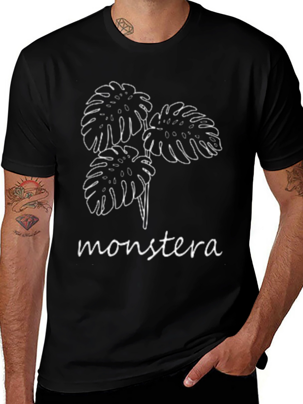 Monstera Leaf Graphic Black T-Shirt