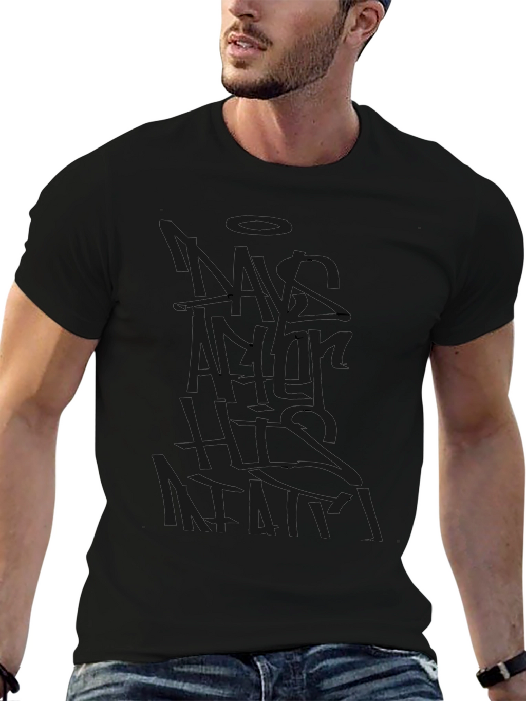 Mens Black Graphic T-Shirt - Modern Style