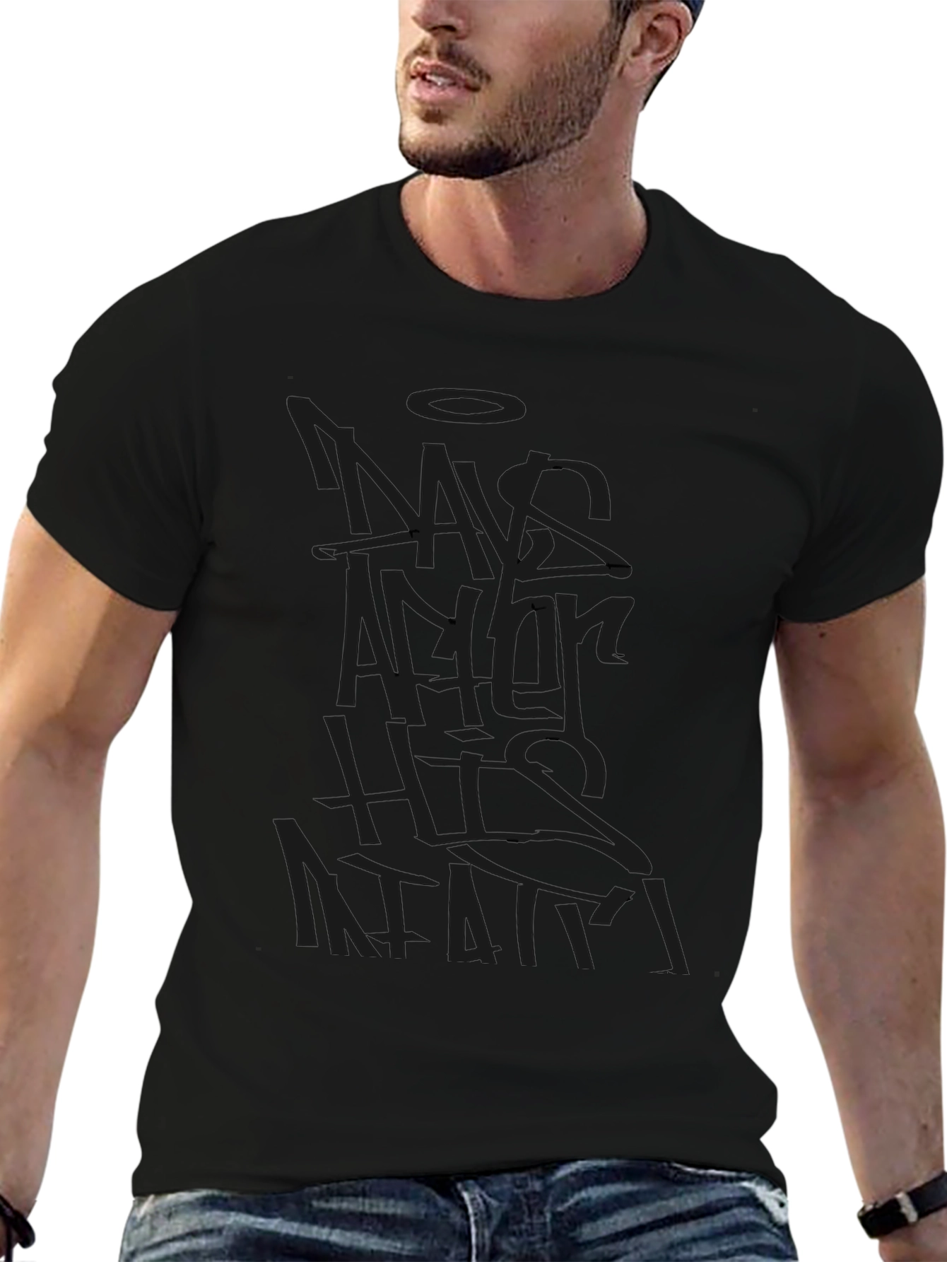 Mens Black Graphic T-Shirt - Modern Style