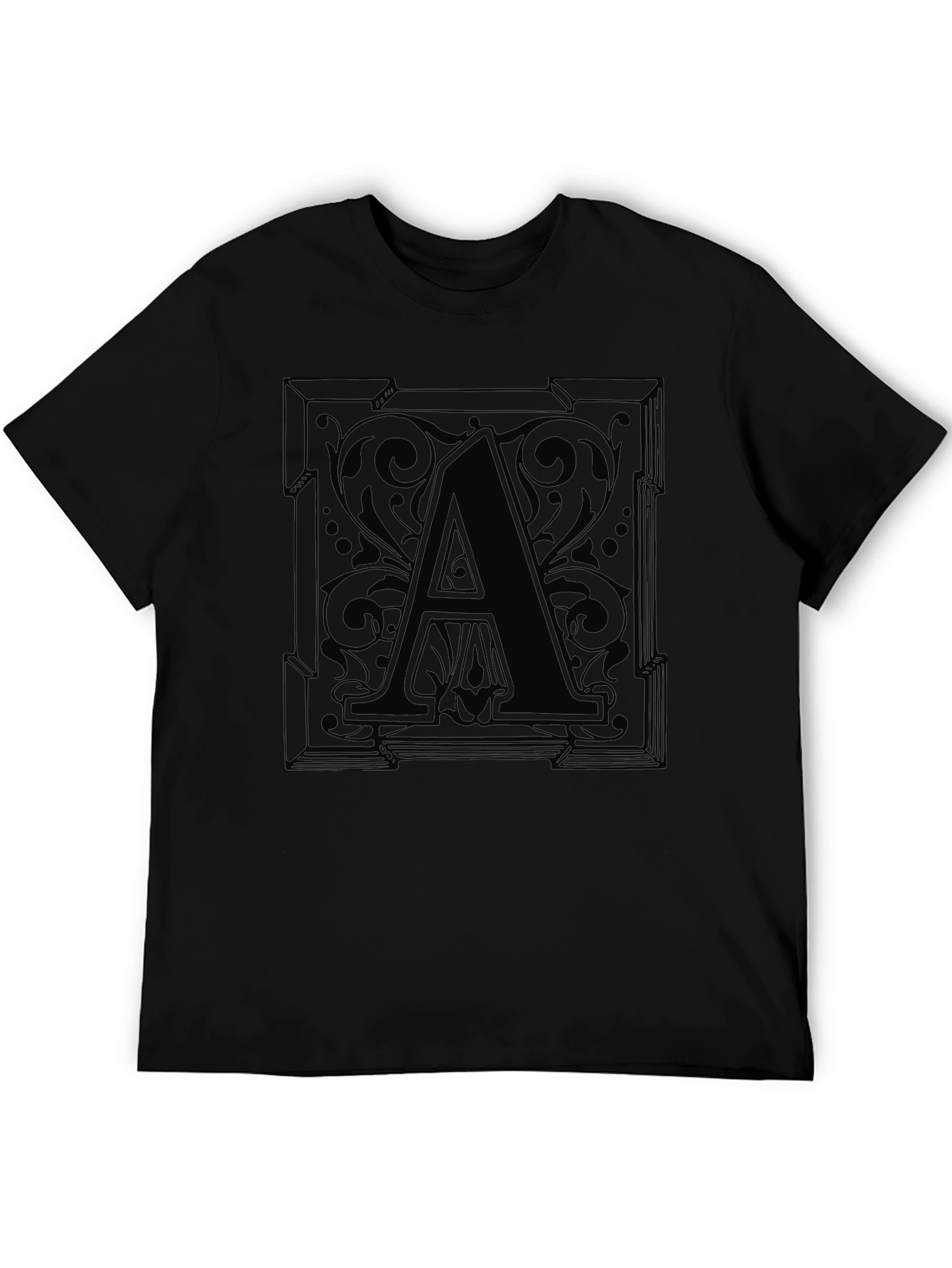 Ornate Letter A Black T-Shirt - Elegant Initial Tee