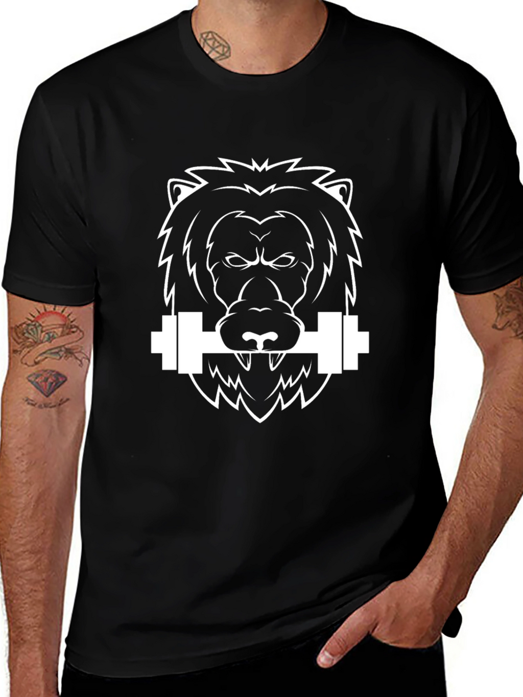 Lion Barbell T-Shirt - Black Graphic Tee