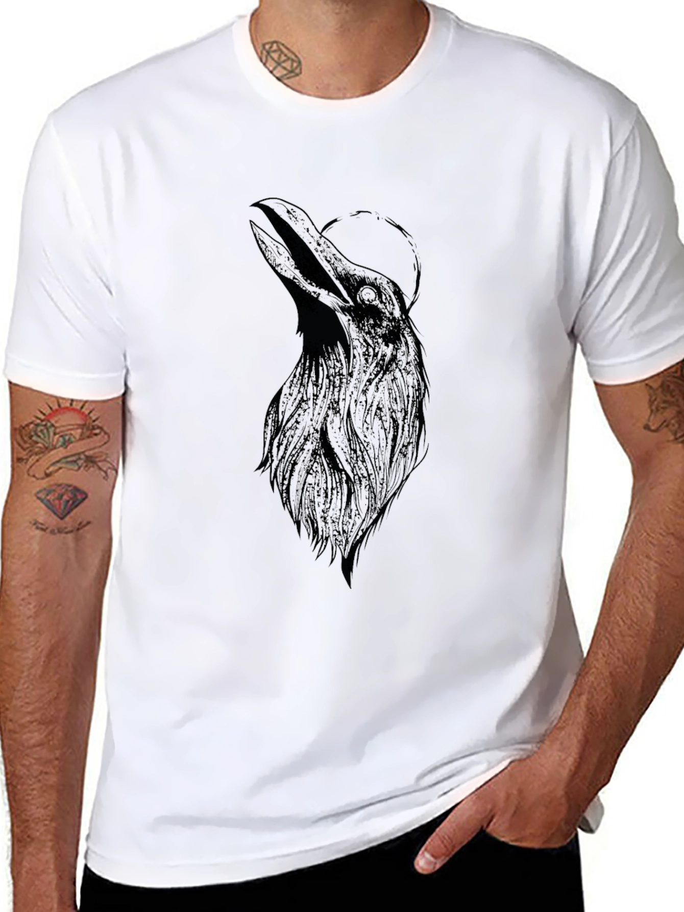 Mens Black Raven Graphic T-Shirt