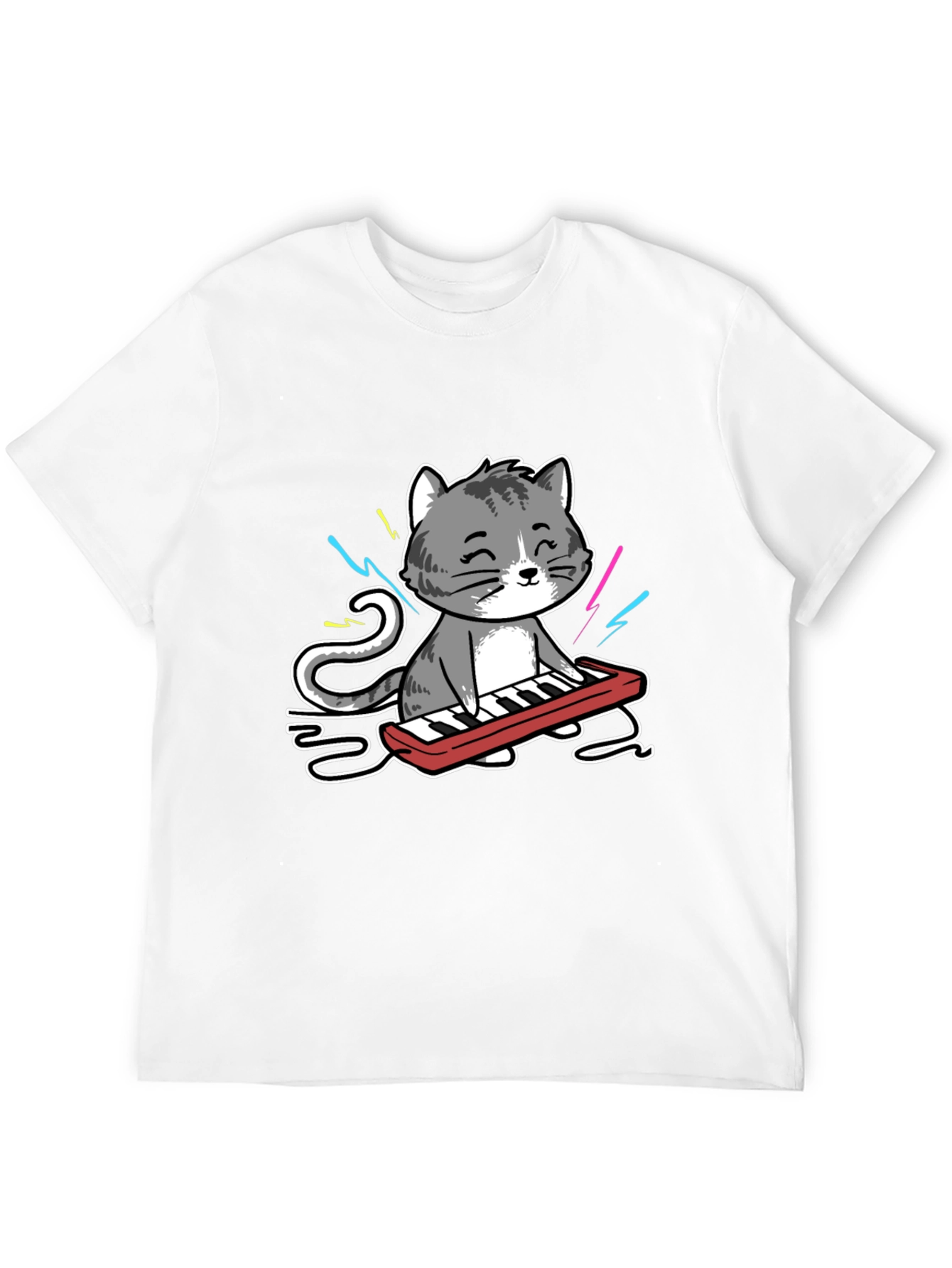 Cat Playing Keyboard Graphic T-Shirt