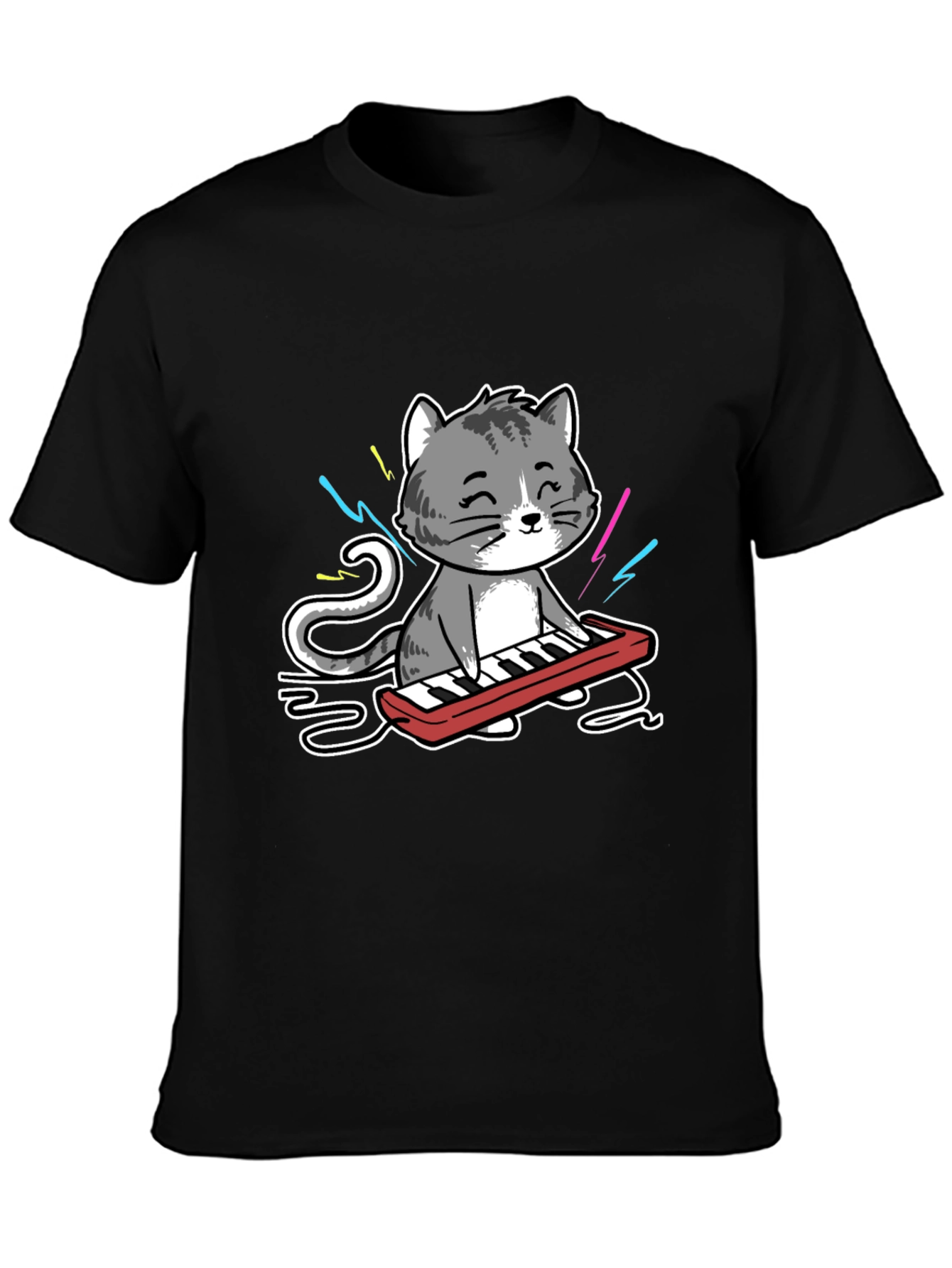 Cat Playing Keyboard Graphic T-Shirt