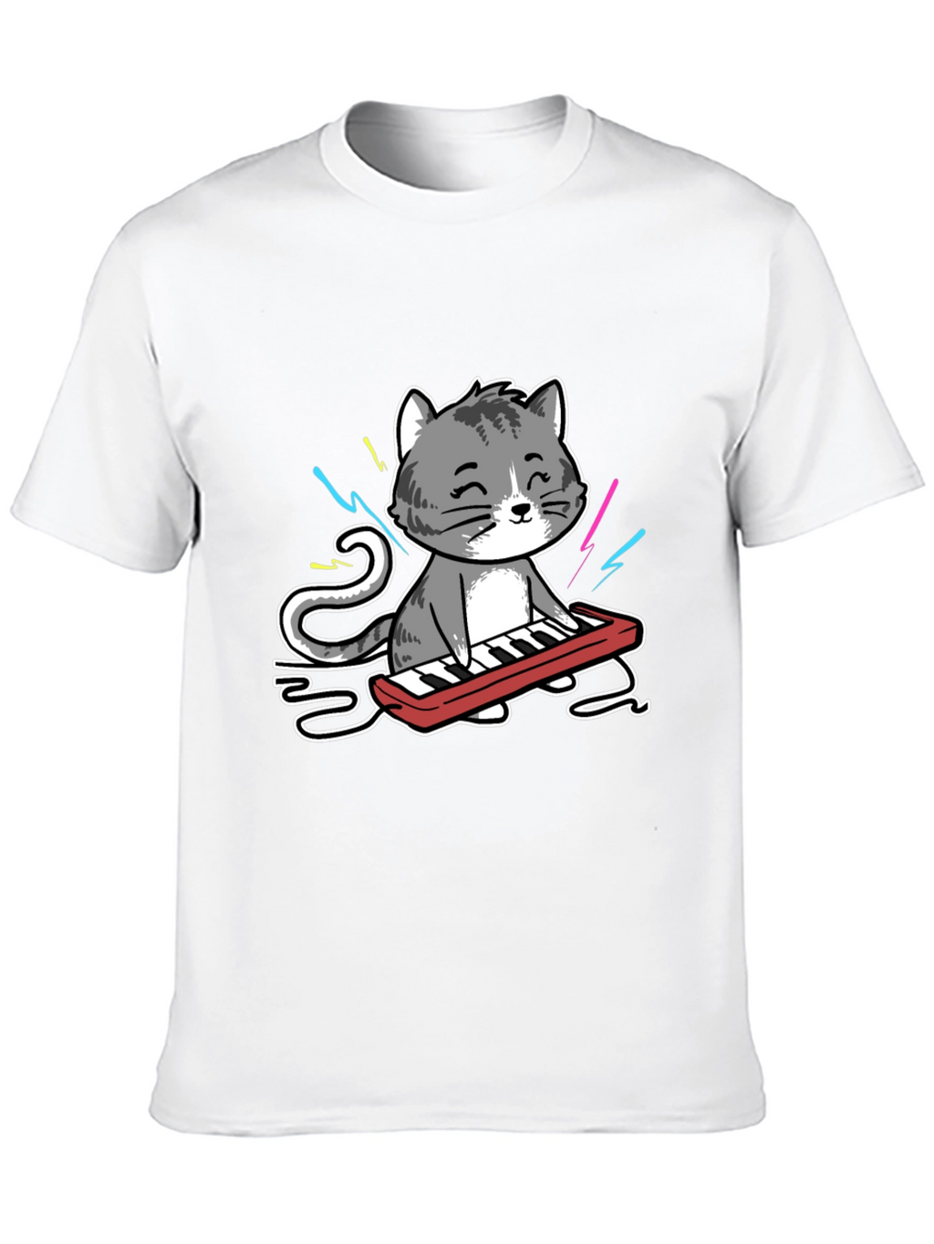 Cat Playing Keyboard Graphic T-Shirt
