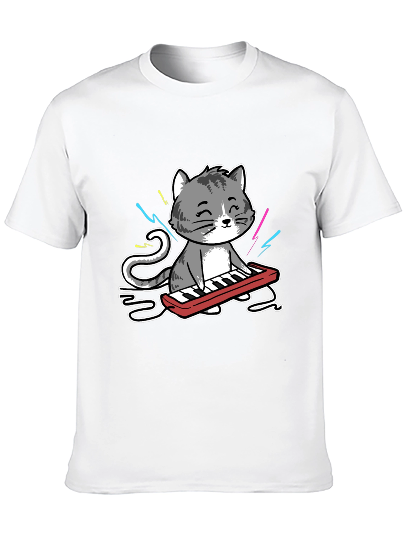 Cat Playing Keyboard Graphic T-Shirt