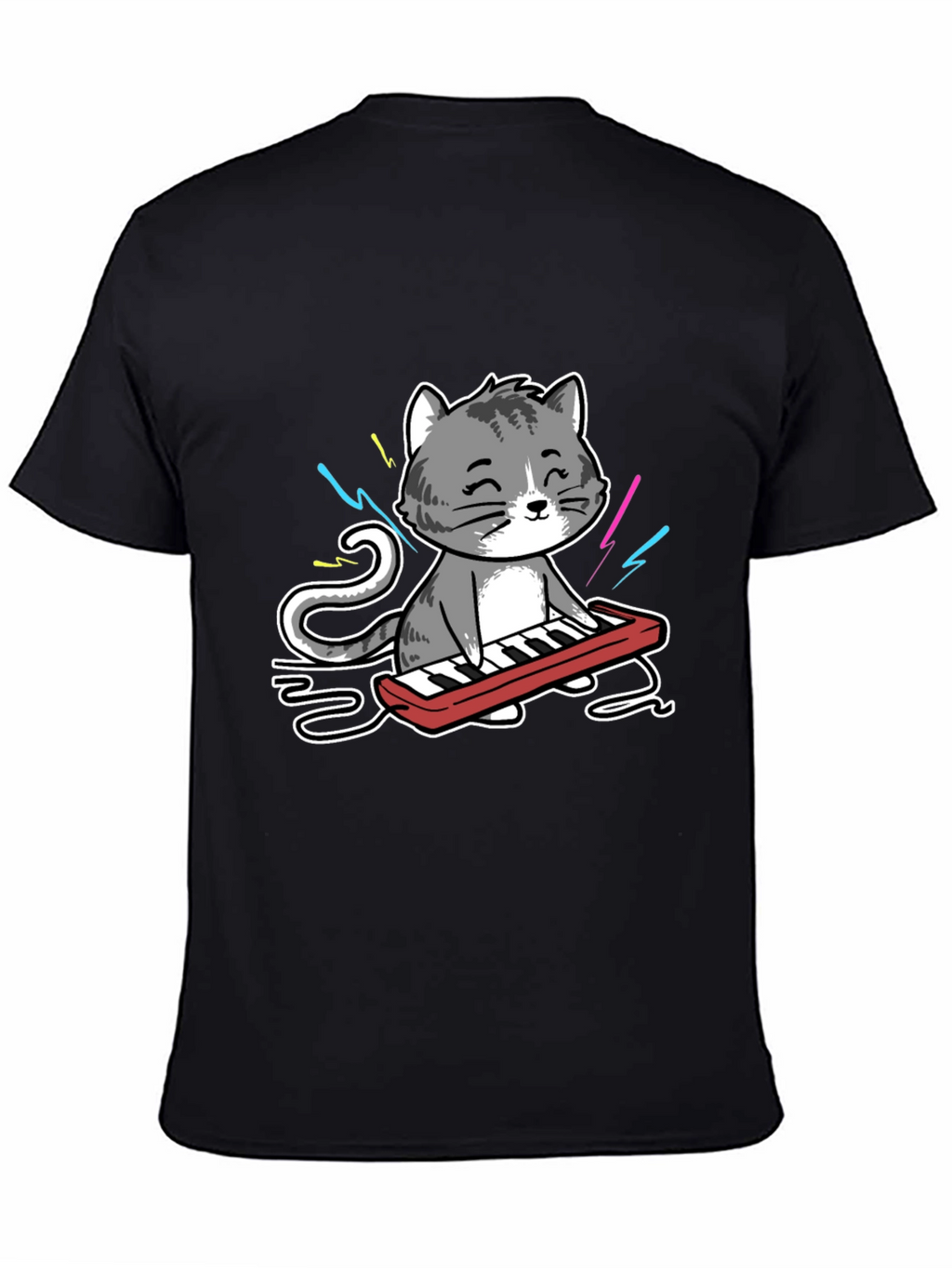 Cat Playing Keyboard Graphic T-Shirt