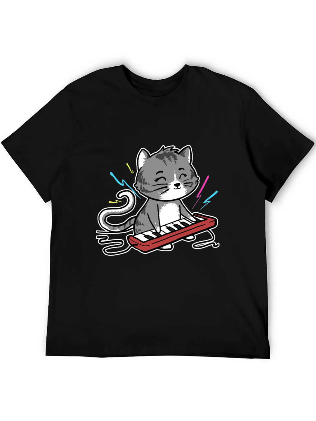 Cat Playing Keyboard Graphic T-Shirt