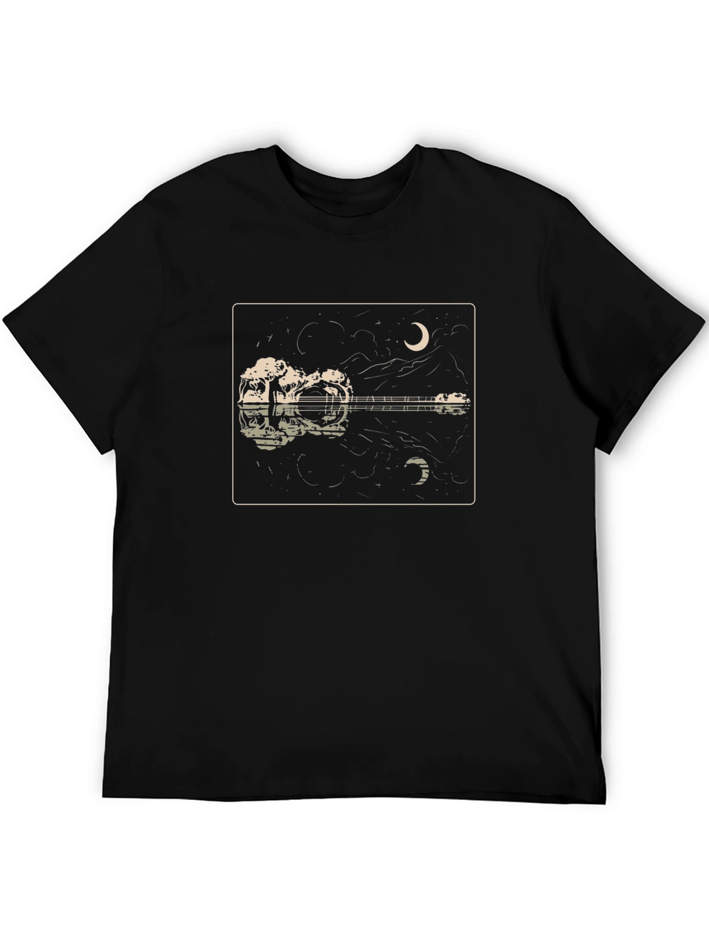 Guitar Reflection Graphic Tee - Moonlit Serenade