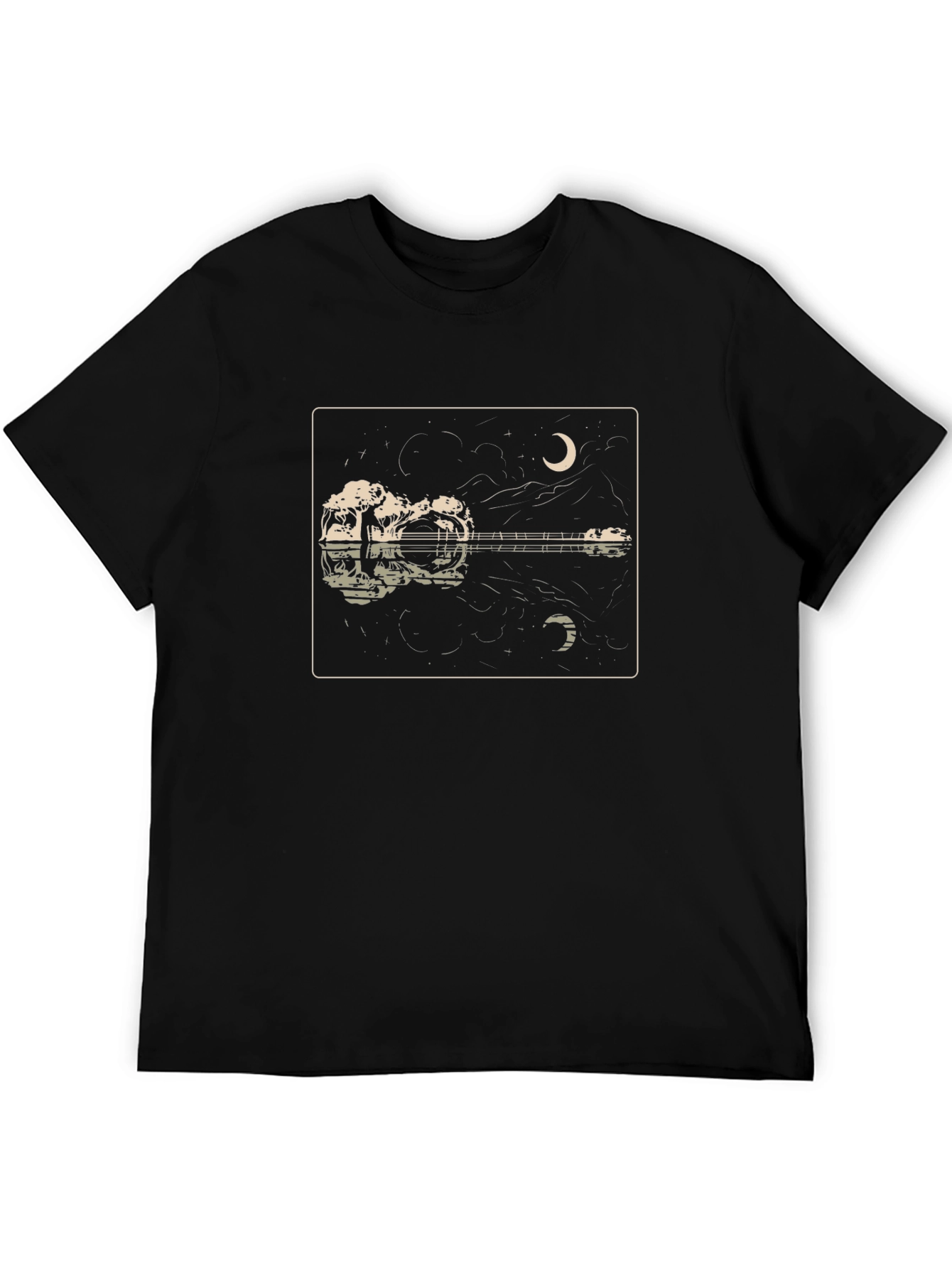 Guitar Reflection Graphic Tee - Moonlit Serenade