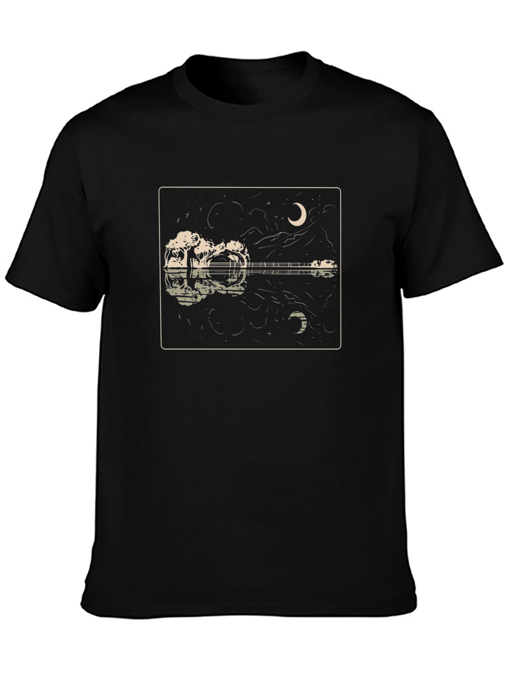 Guitar Reflection Graphic Tee - Moonlit Serenade