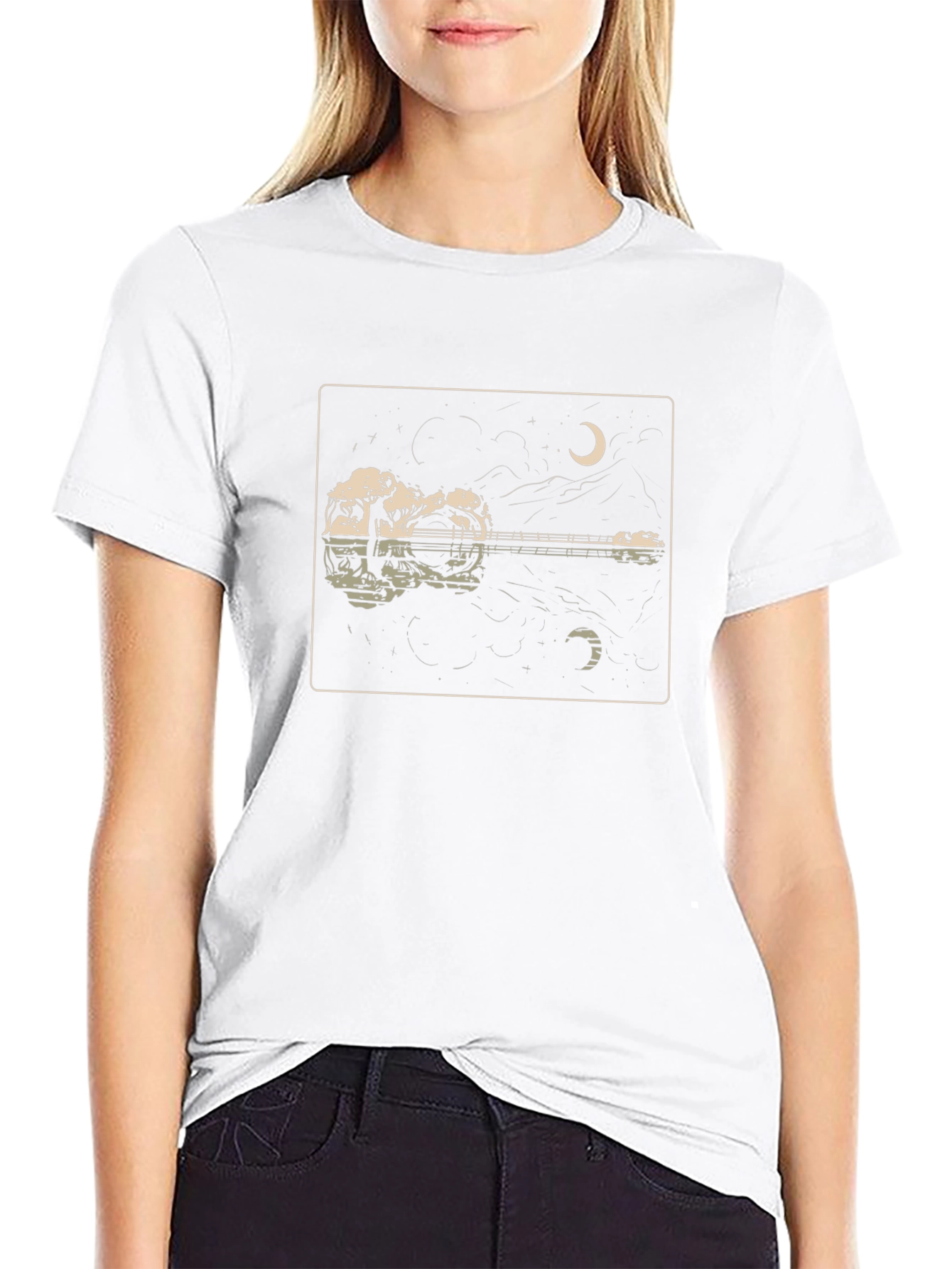 Guitar Reflection Graphic Tee - Moonlit Serenade