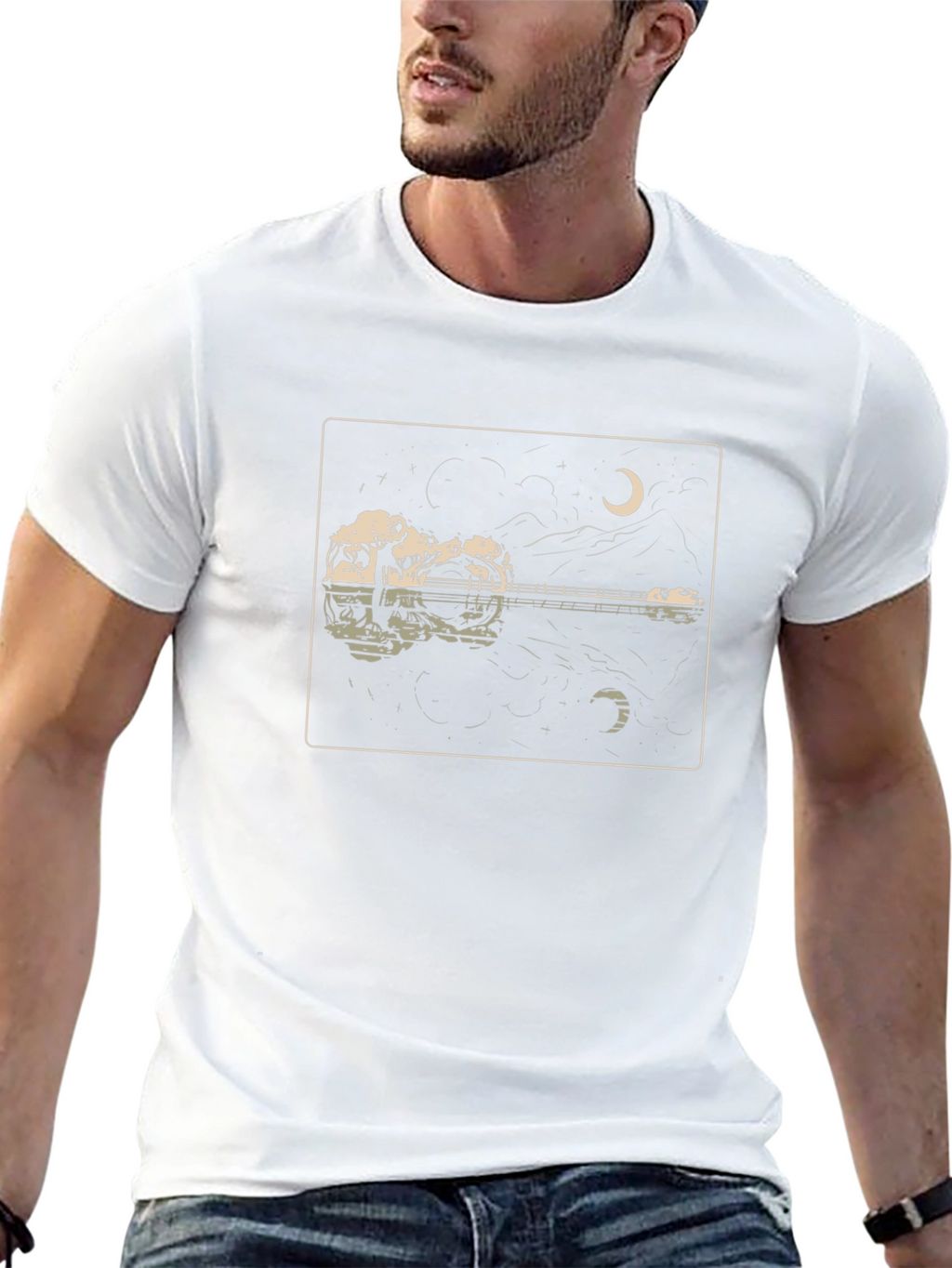 Guitar Reflection Graphic Tee - Moonlit Serenade