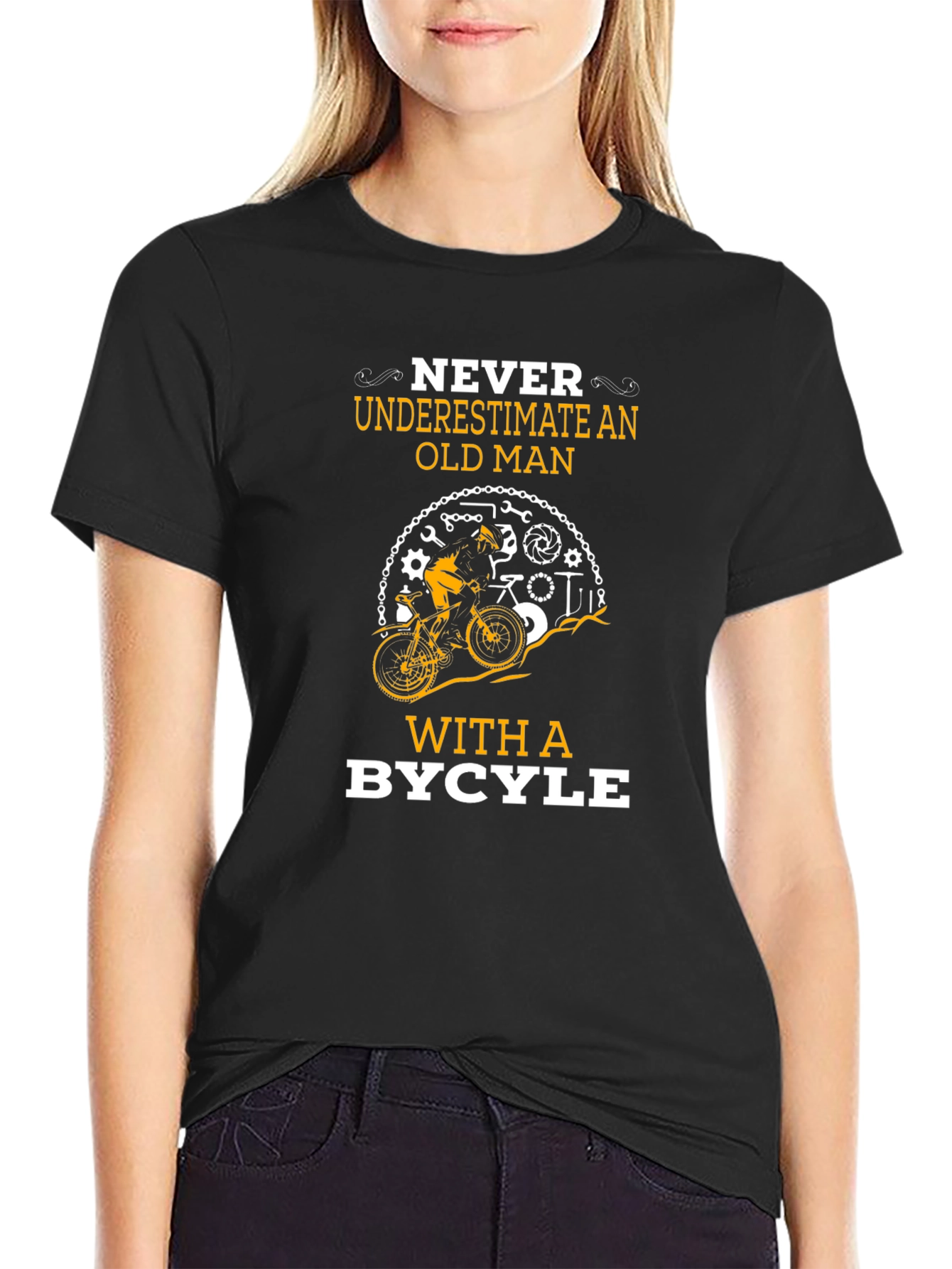 Never Underestimate Old Man with Bicycle Graphic Tee
