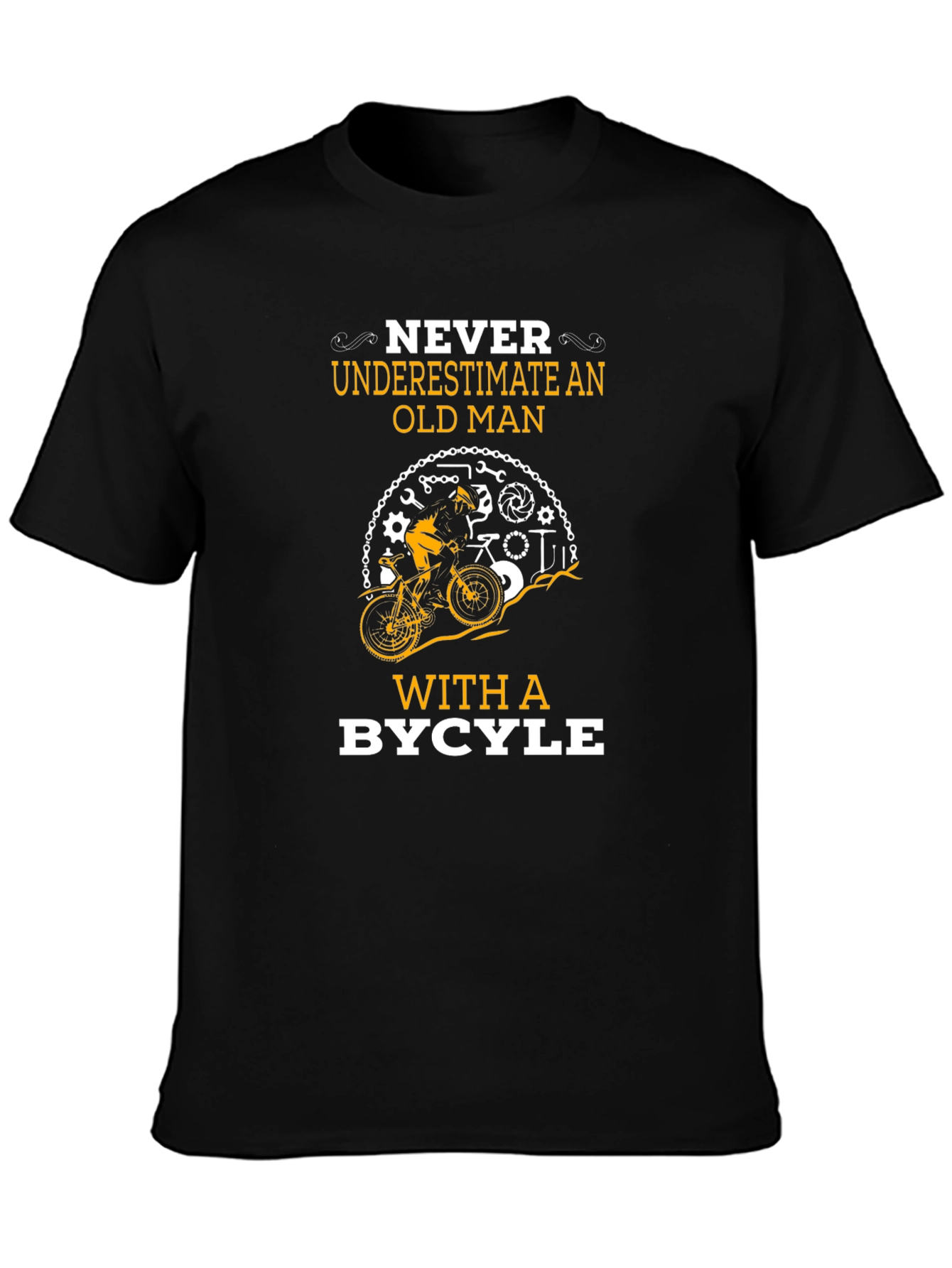 Never Underestimate Old Man with Bicycle Graphic Tee