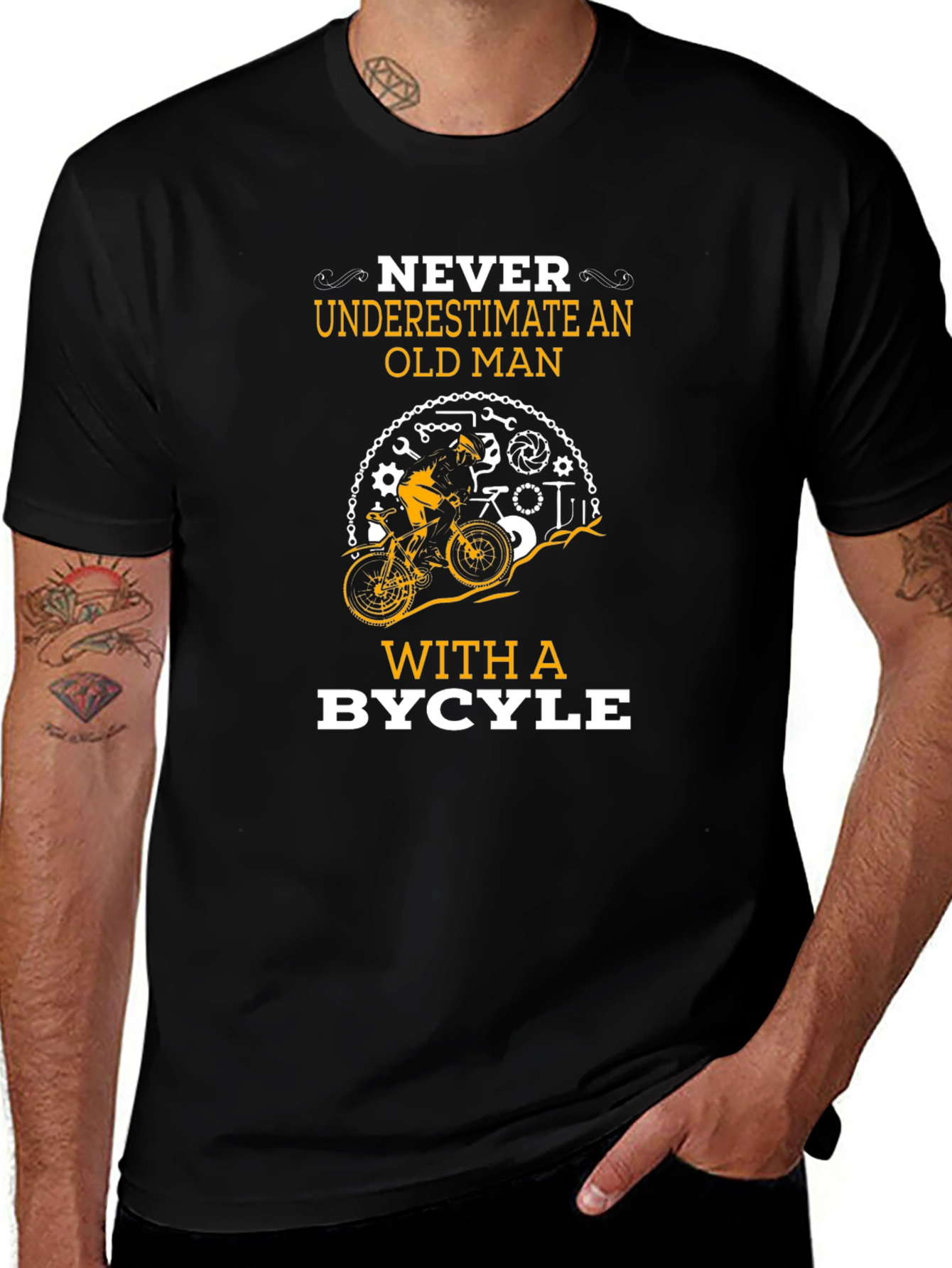 Never Underestimate Old Man with Bicycle Graphic Tee