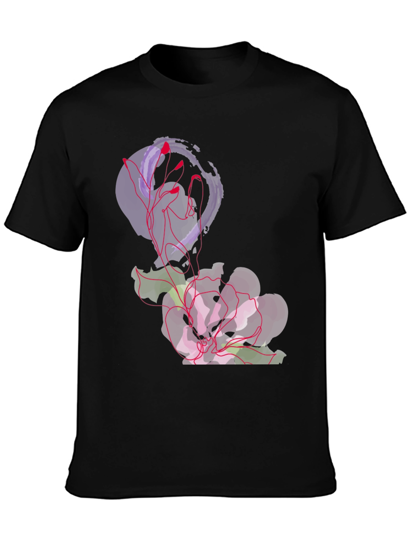 Abstract Floral Graphic Tee - Black