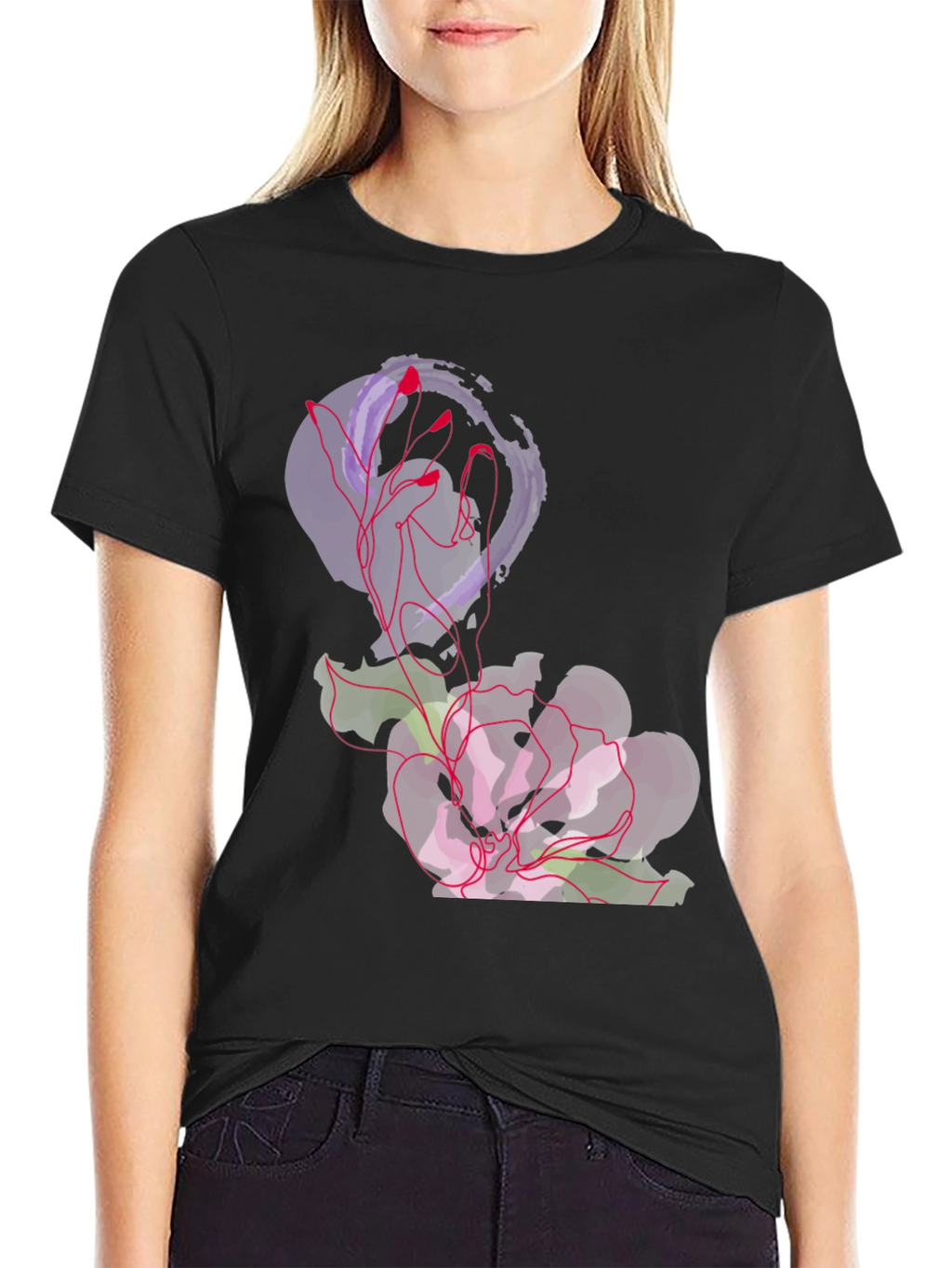 Abstract Floral Graphic Tee - Black