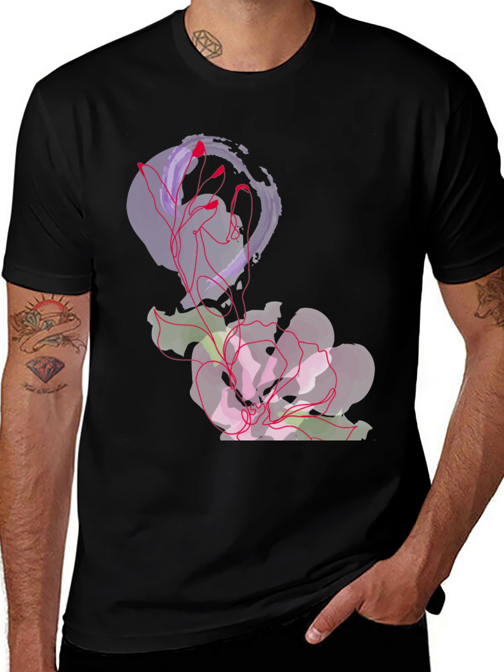 Abstract Floral Graphic Tee - Black