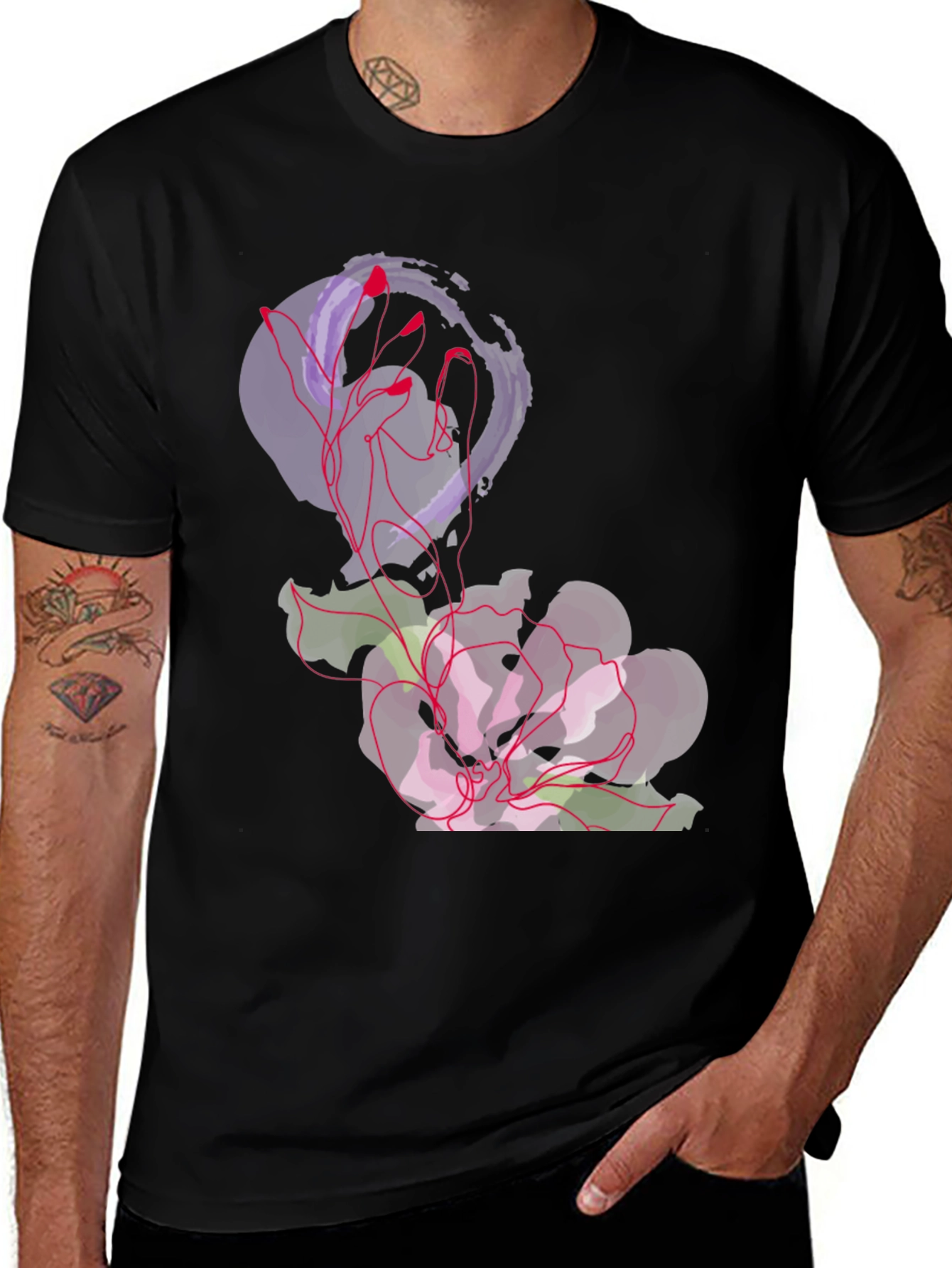 Abstract Floral Graphic Tee - Black