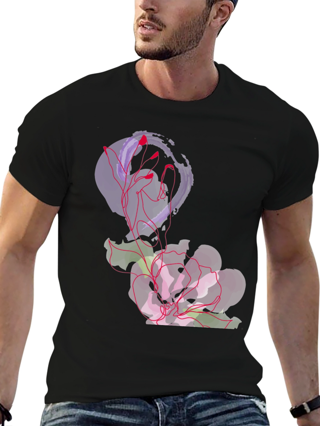 Abstract Floral Graphic Tee - Black