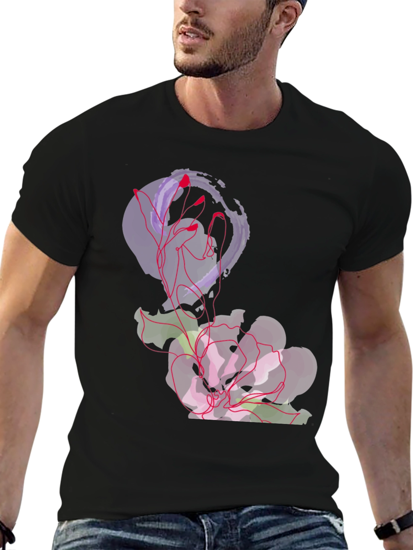 Abstract Floral Graphic Tee - Black
