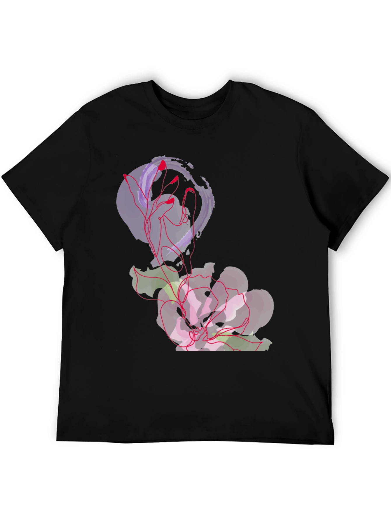 Abstract Floral Graphic Tee - Black