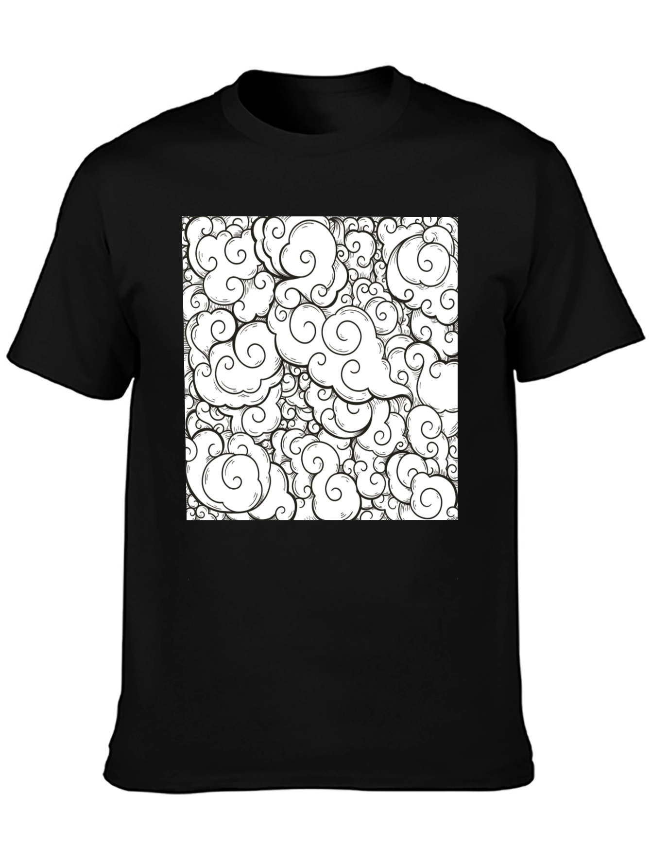 Cloud Pattern Graphic Tee - Black Cotton Shirt