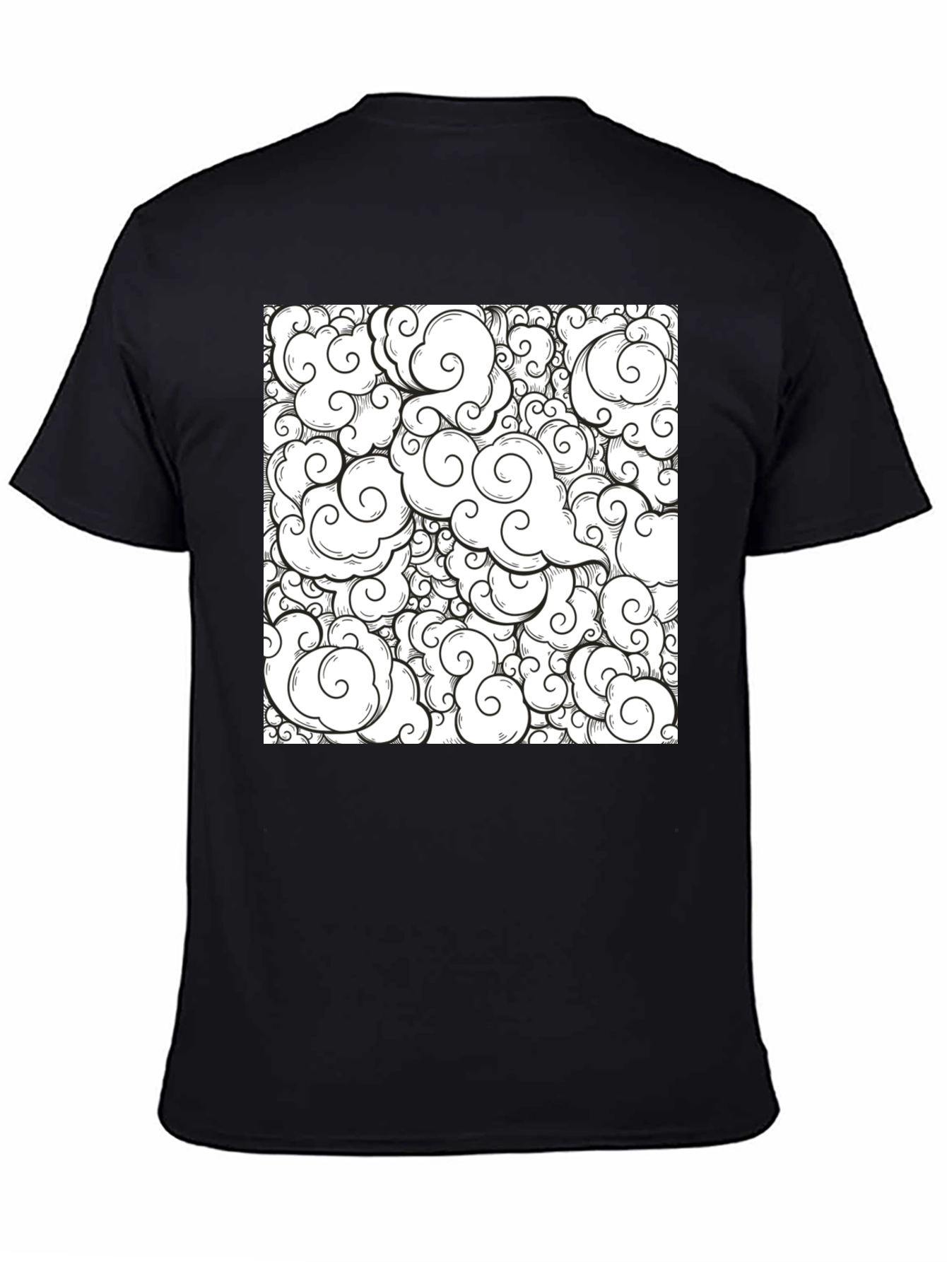 Cloud Pattern Graphic Tee - Black Cotton Shirt