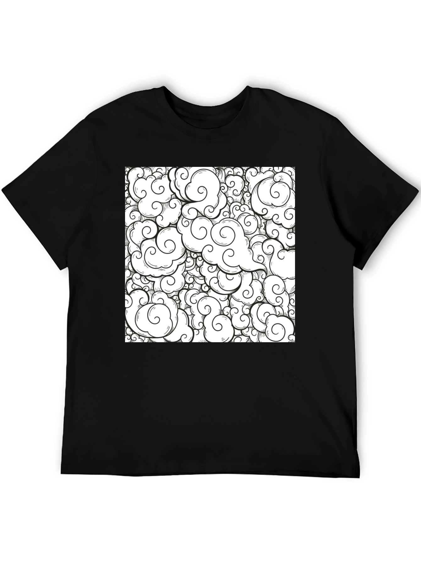 Cloud Pattern Graphic Tee - Black Cotton Shirt