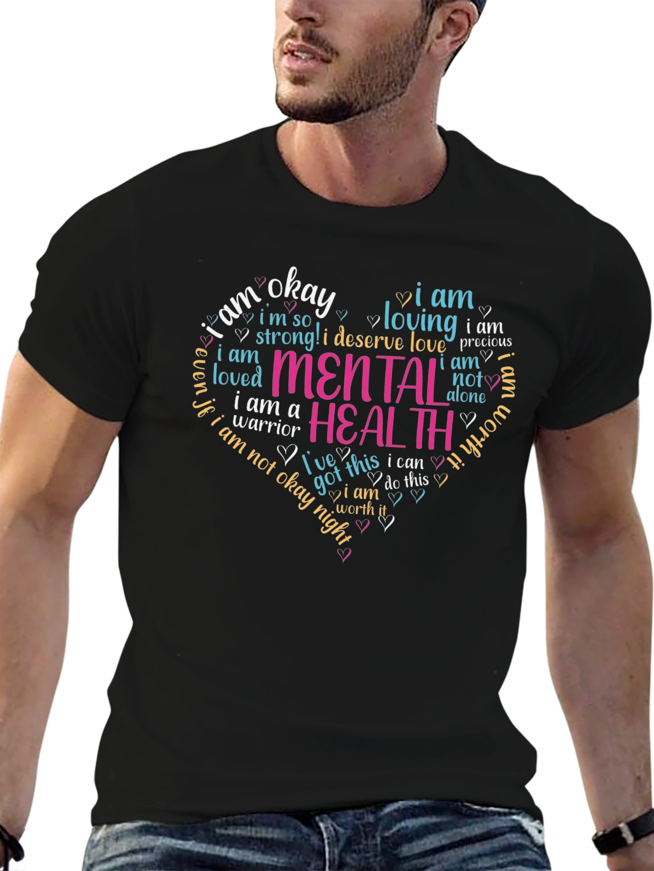 Mental Health Awareness Heart T-Shirt - Black