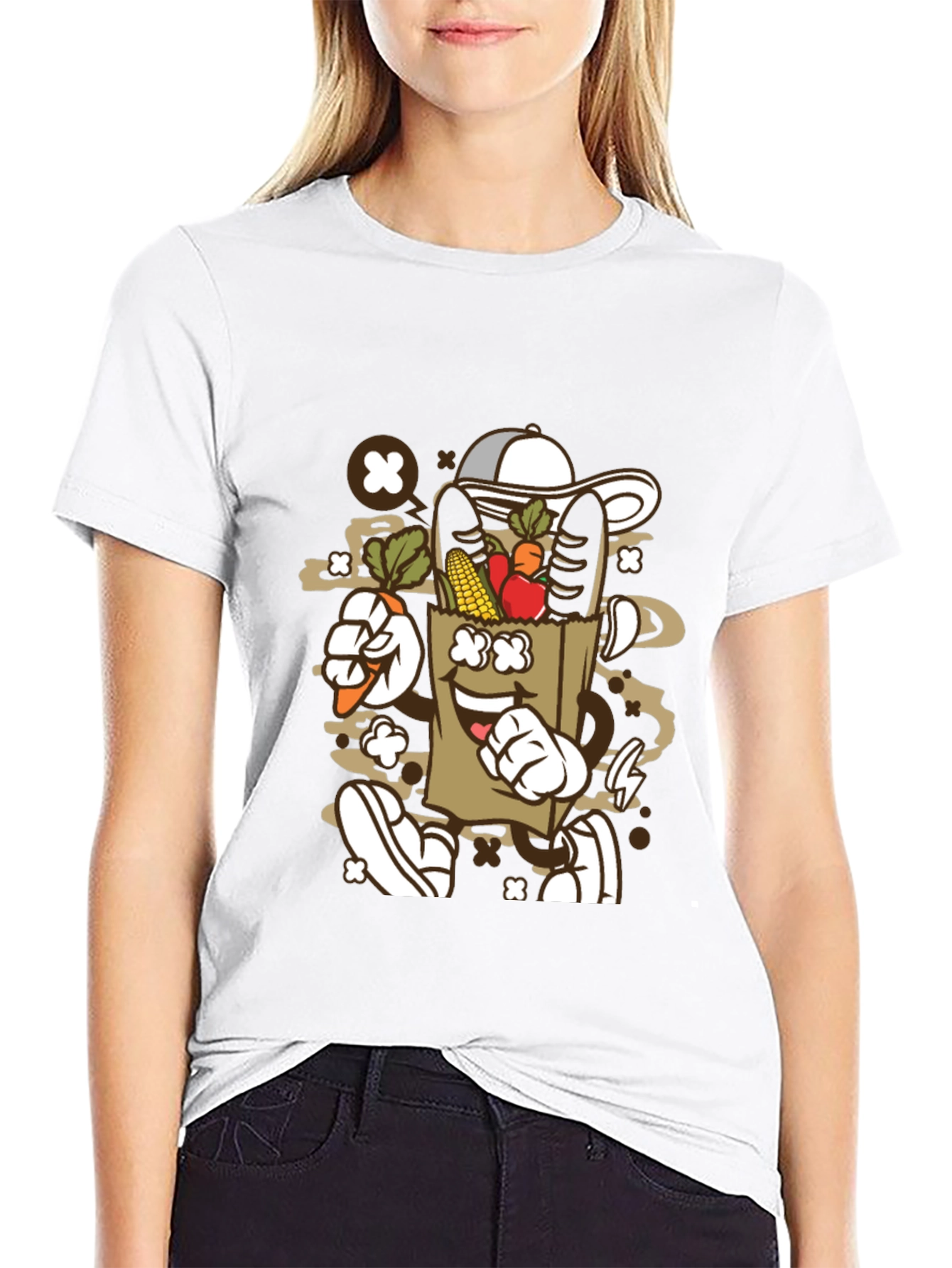 Groovy Grocery Bag Cartoon T-Shirt