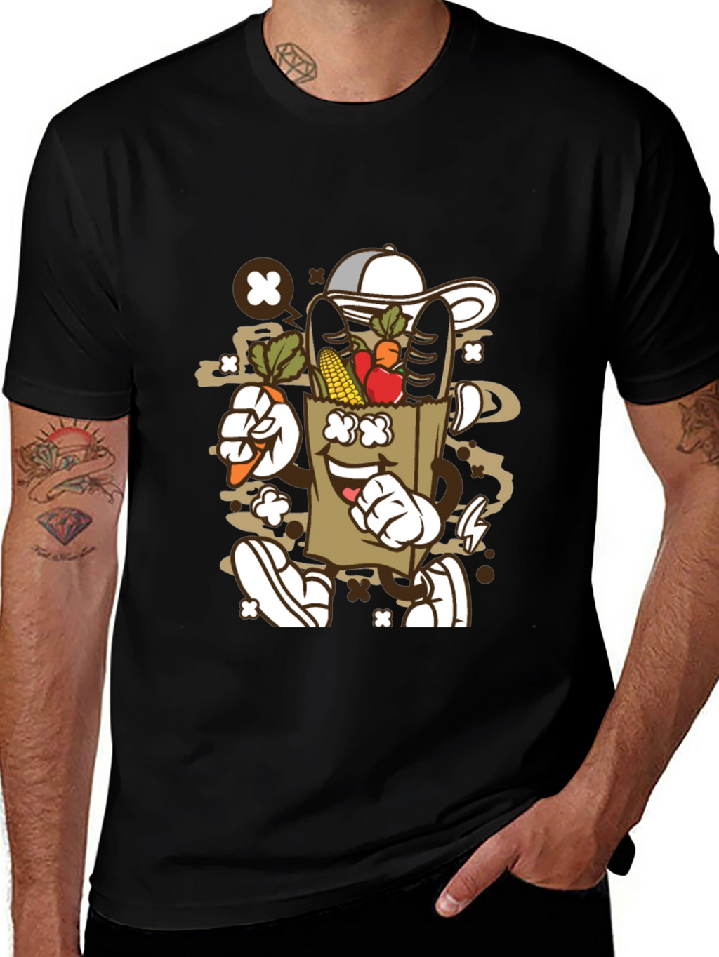 Groovy Grocery Bag Cartoon T-Shirt