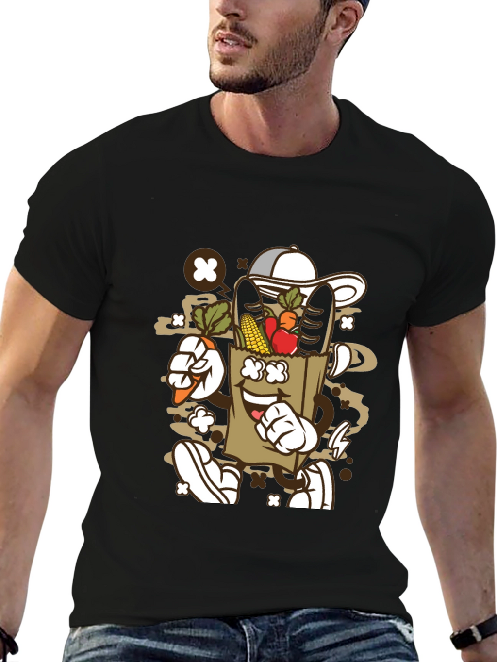 Groovy Grocery Bag Cartoon T-Shirt