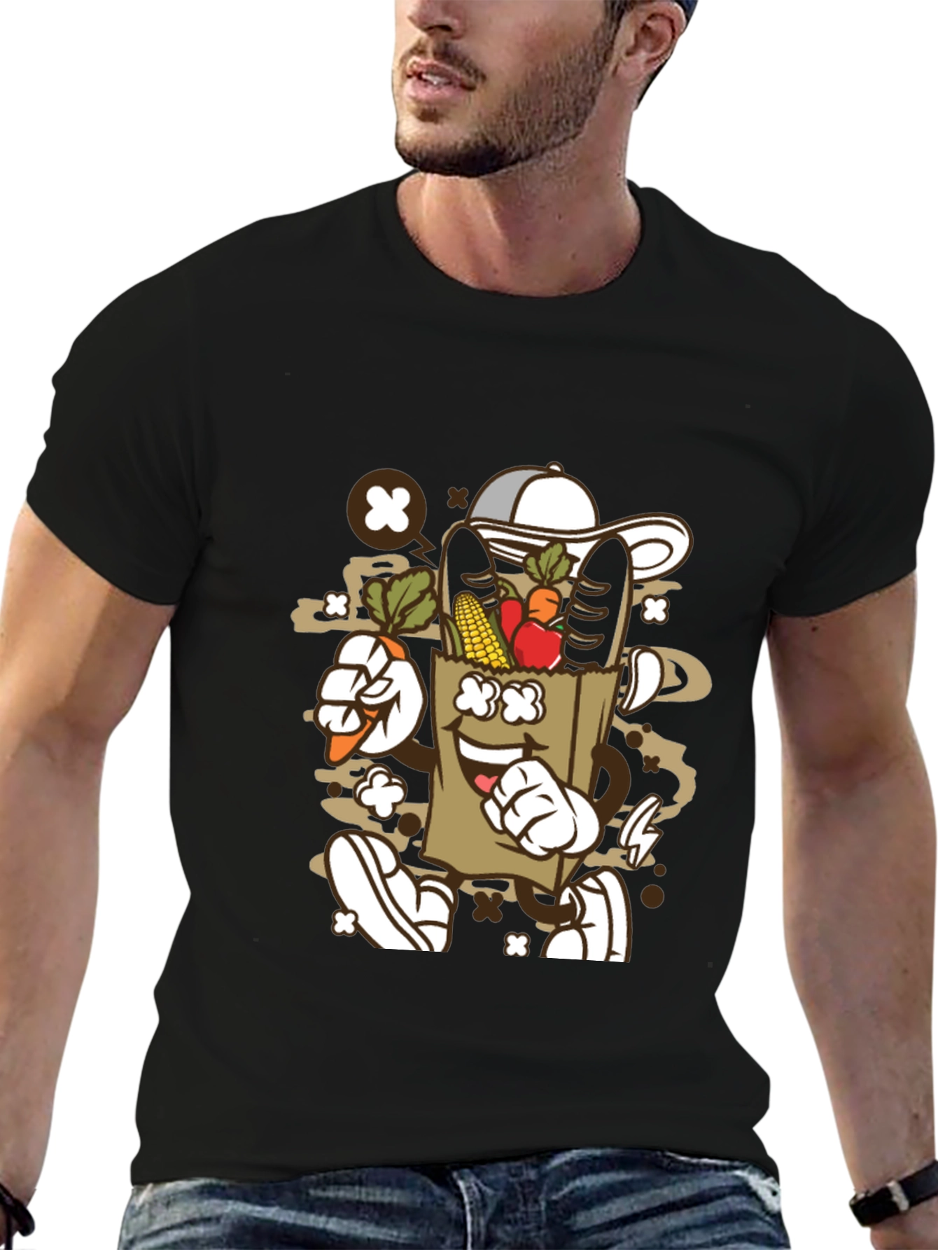 Groovy Grocery Bag Cartoon T-Shirt