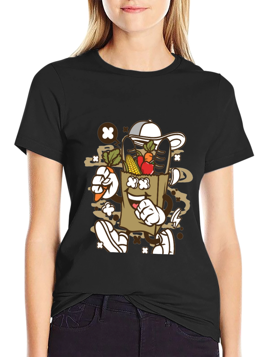 Groovy Grocery Bag Cartoon T-Shirt